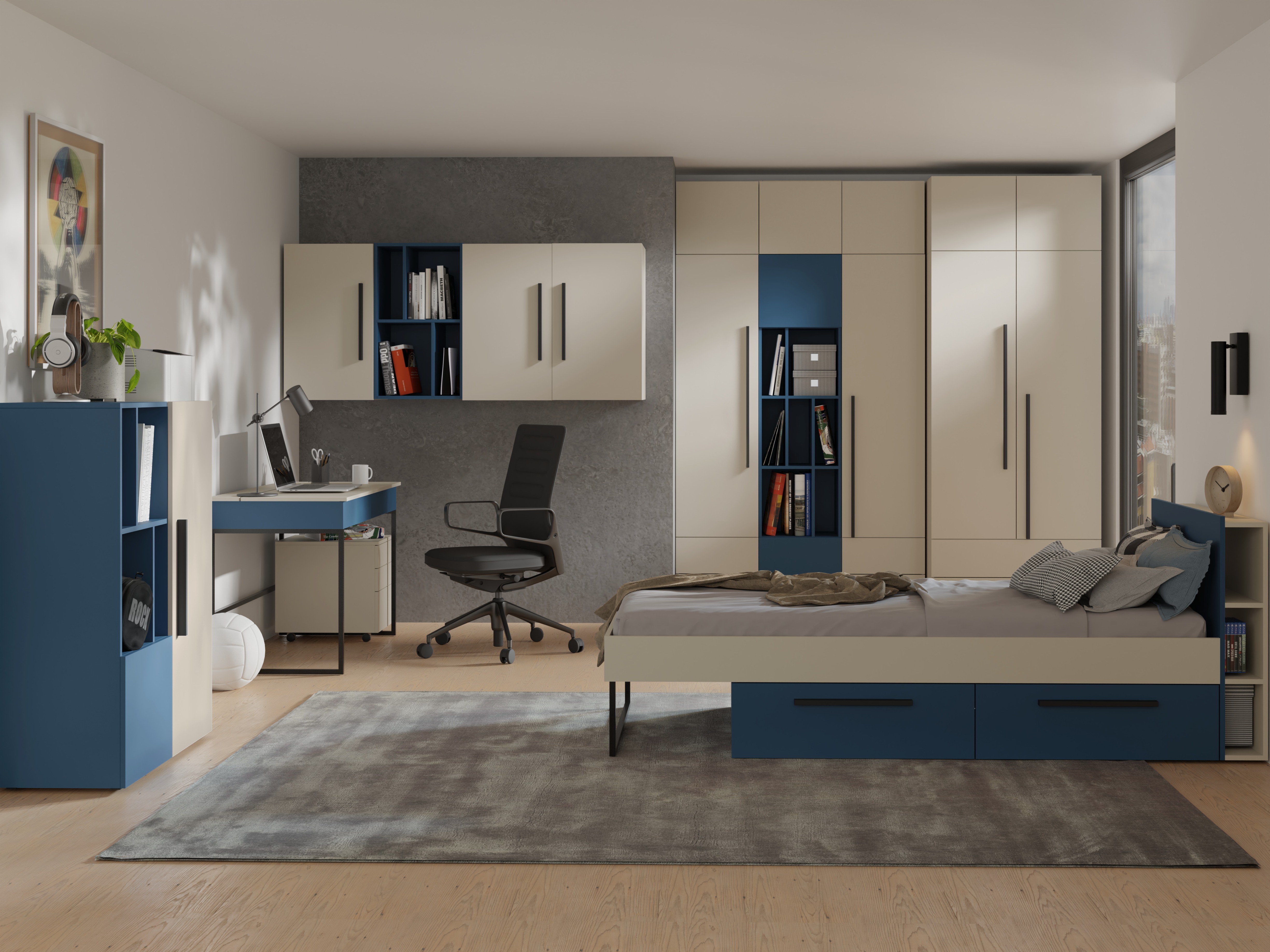 Bürotisch Etruva 109 (Kaschmir + Blau)
