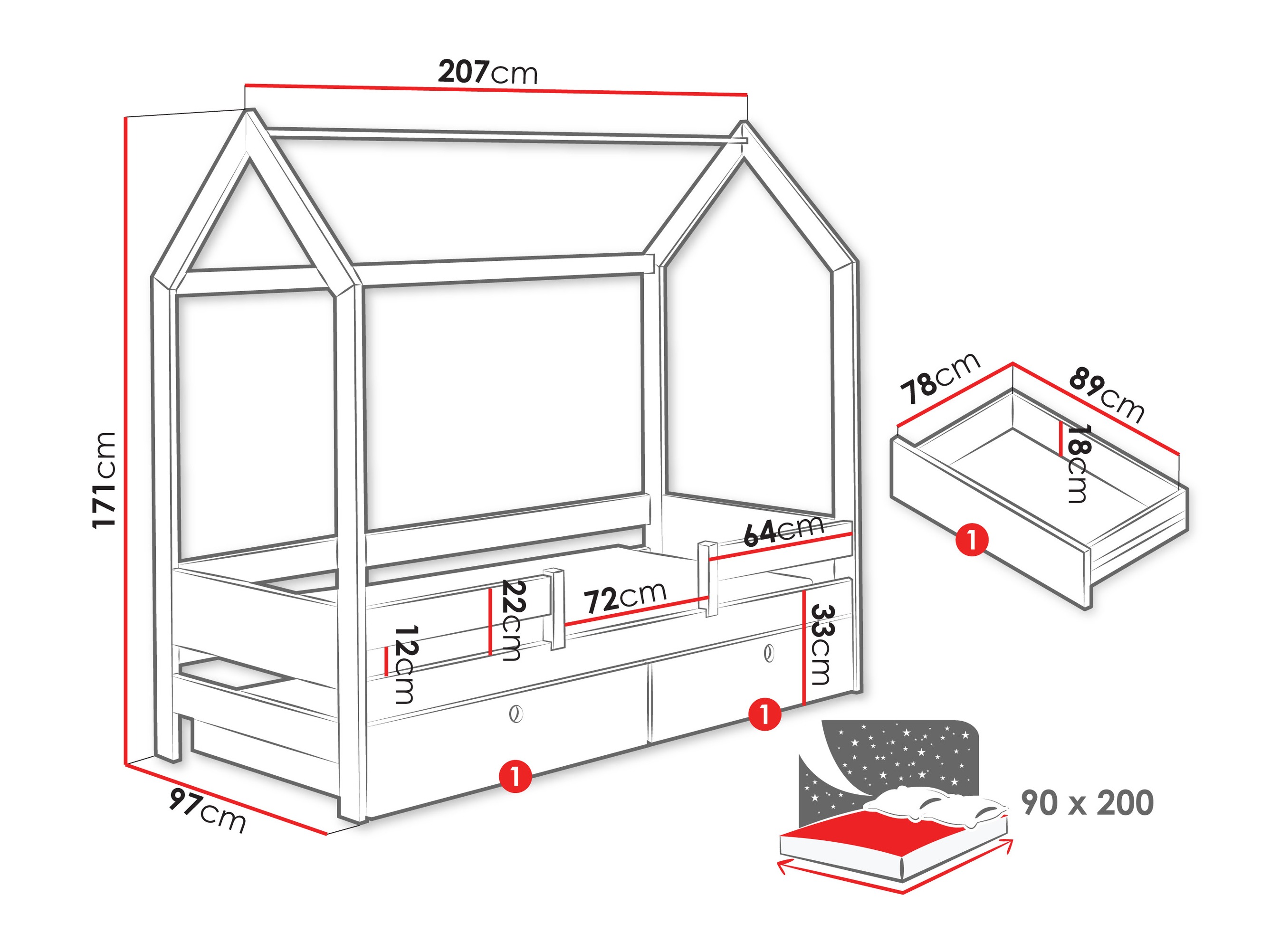 Bett Henderson 171 (Kiefernholzoptik)