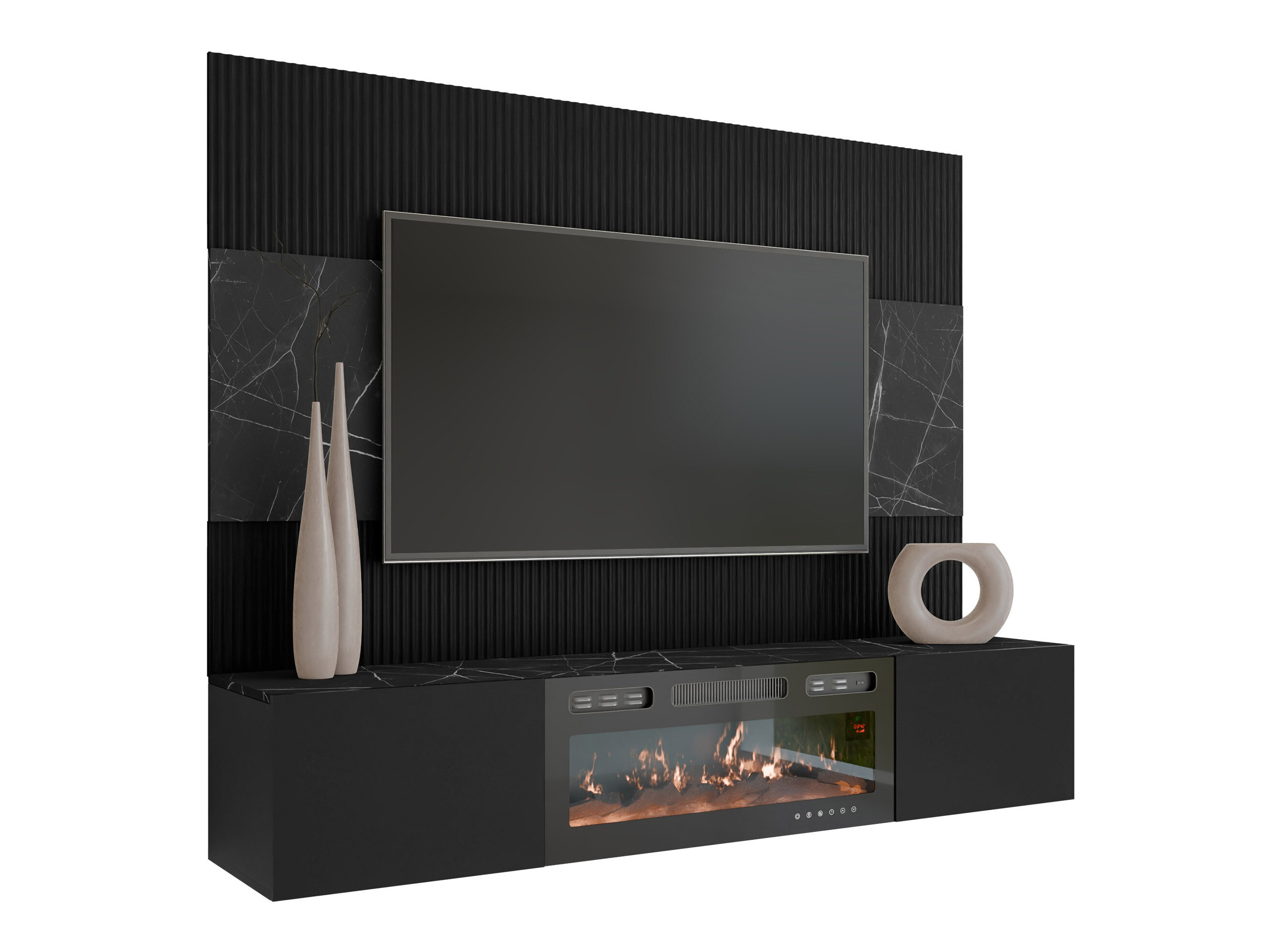 Wohnzimmer-Sets Comfivo Salix VII (Schwarz + Schwarzer Marmor)