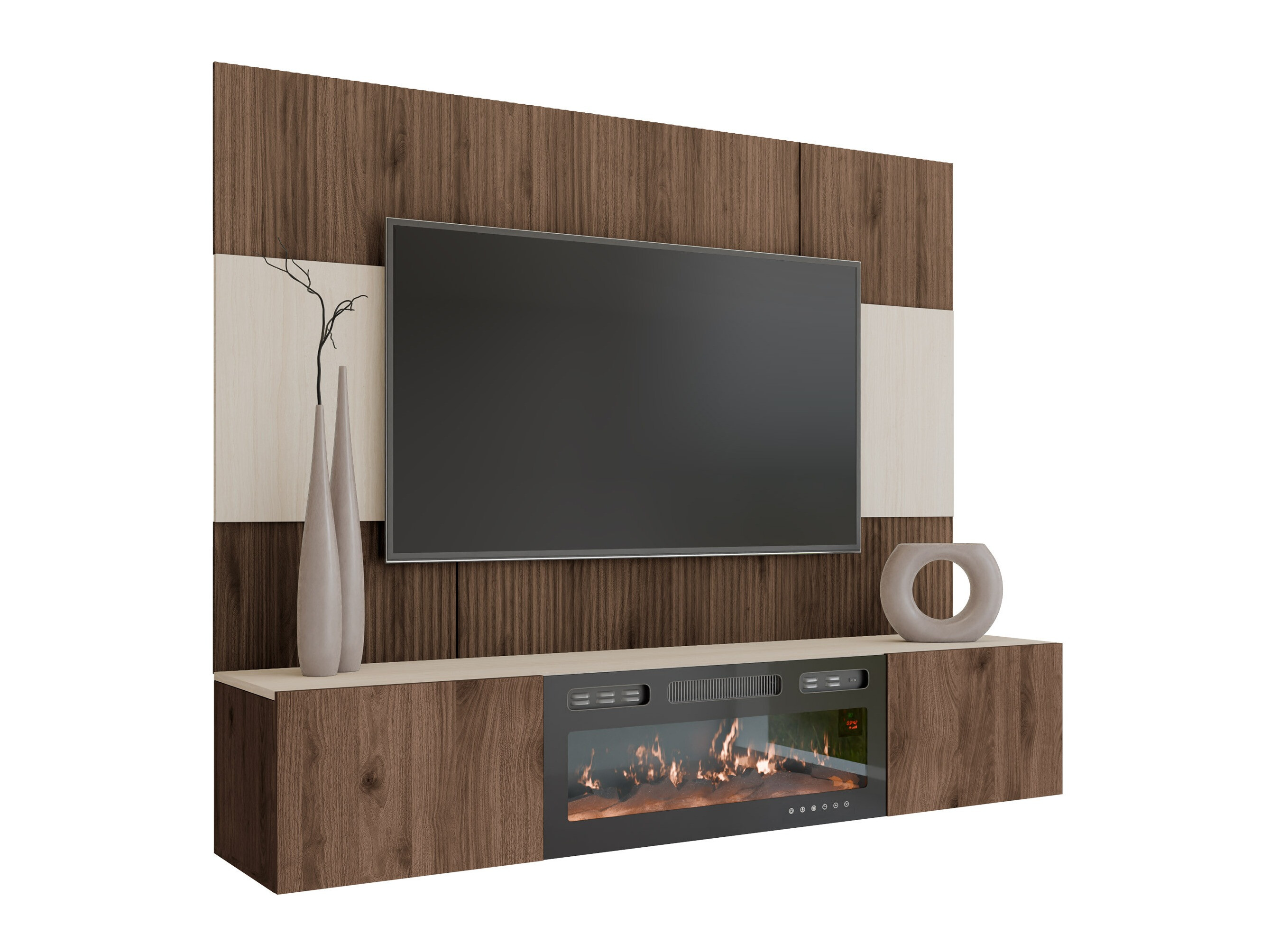 Wohnzimmer-Sets Comfivo Salix VII (Walnussholzoptik + Hell Travertine)