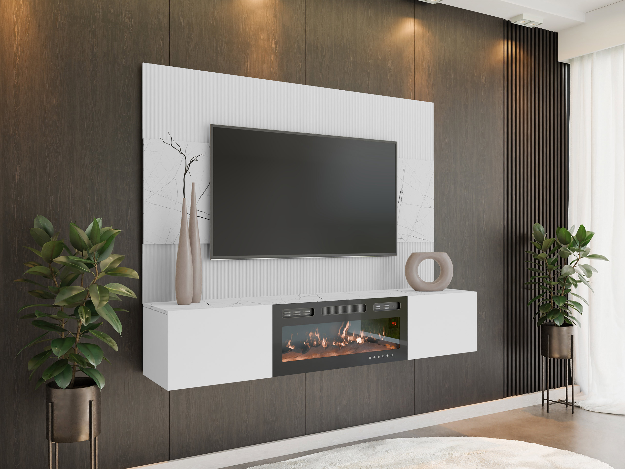 Wohnzimmer-Sets Comfivo Salix VII (Weiss + Weisser Marmor)