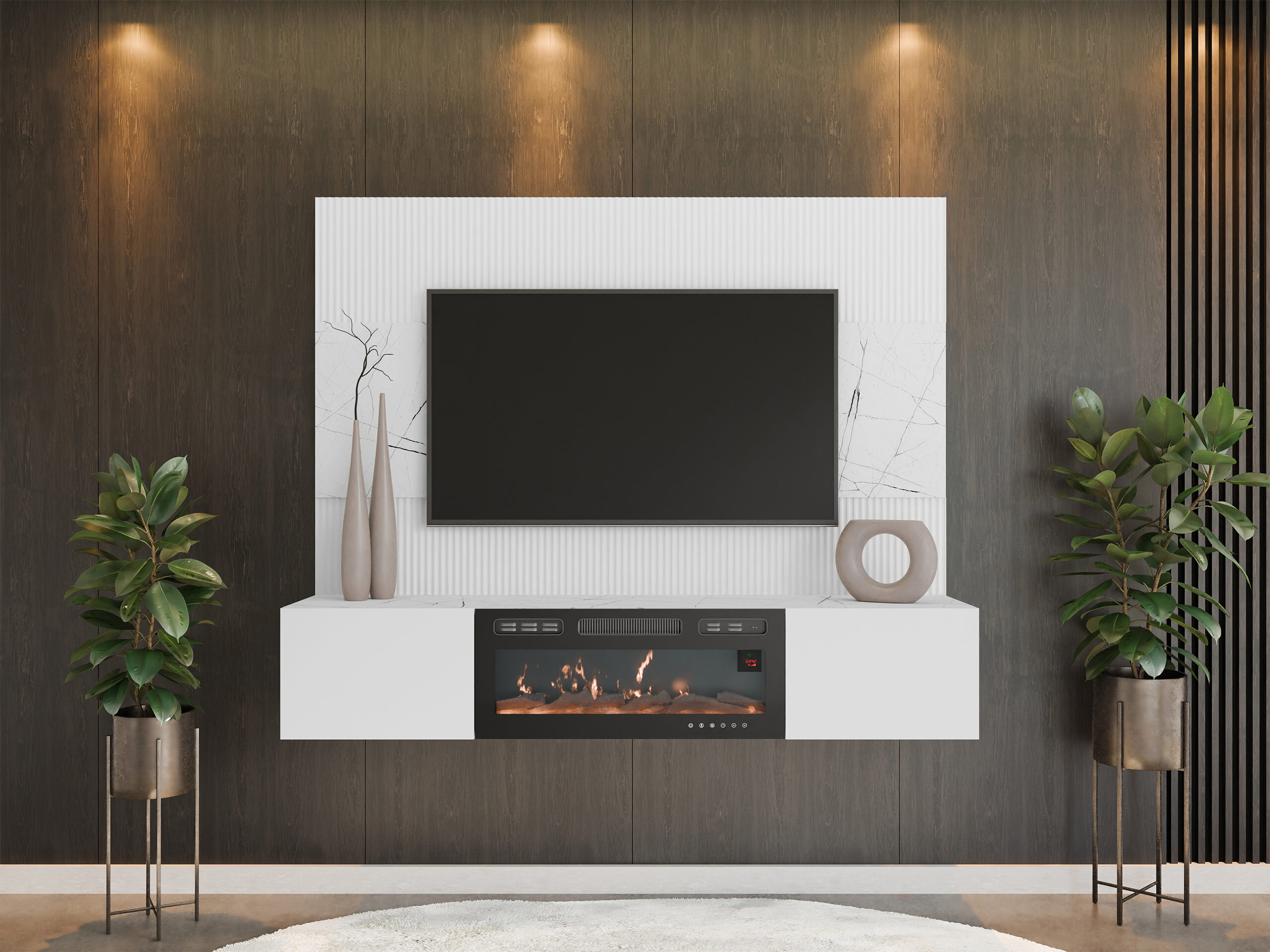Wohnzimmer-Sets Comfivo Salix VII (Weiss + Weisser Marmor)