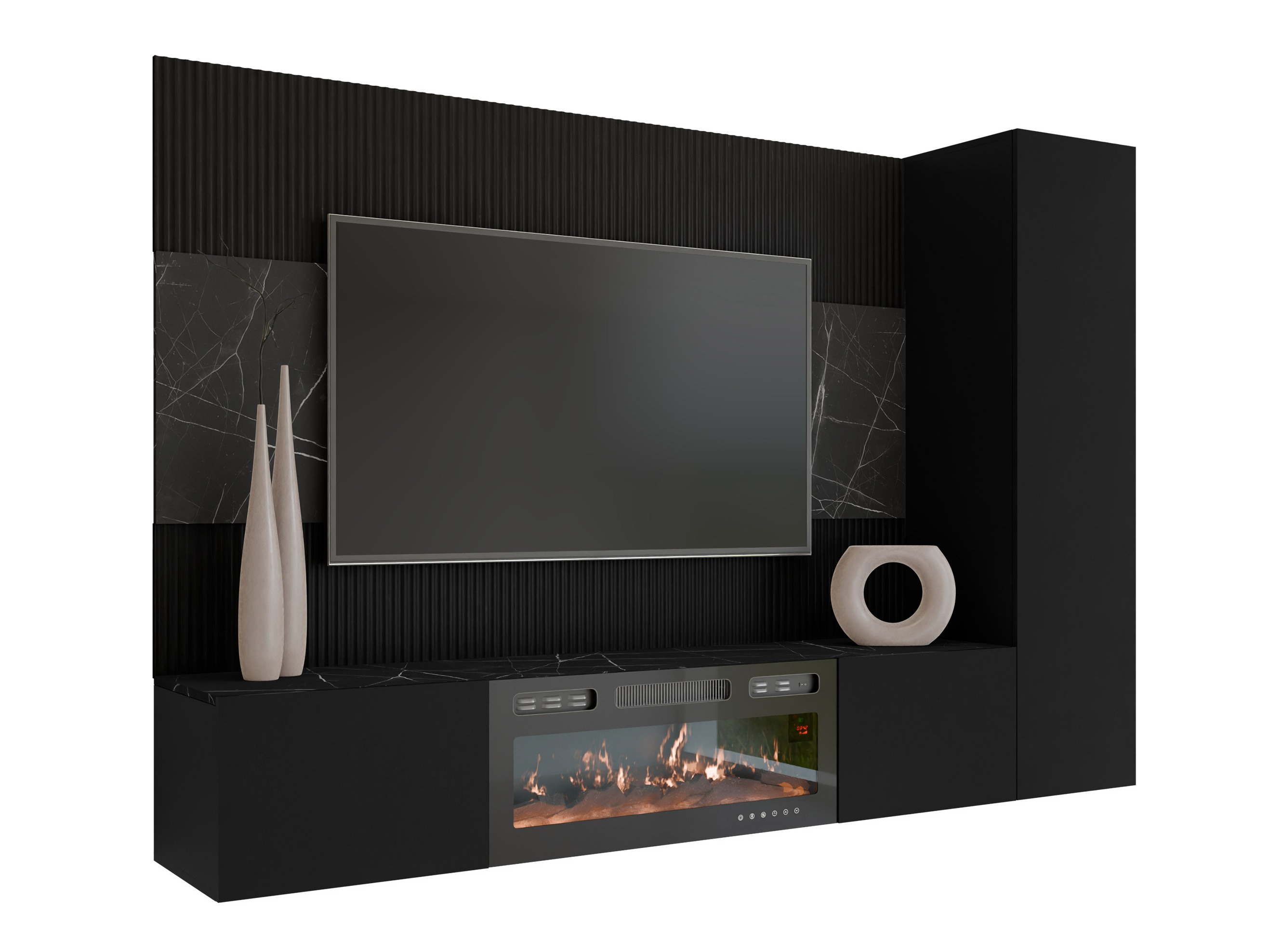 Wohnzimmer-Sets Comfivo Salix IX (Schwarz + Schwarzer Marmor)