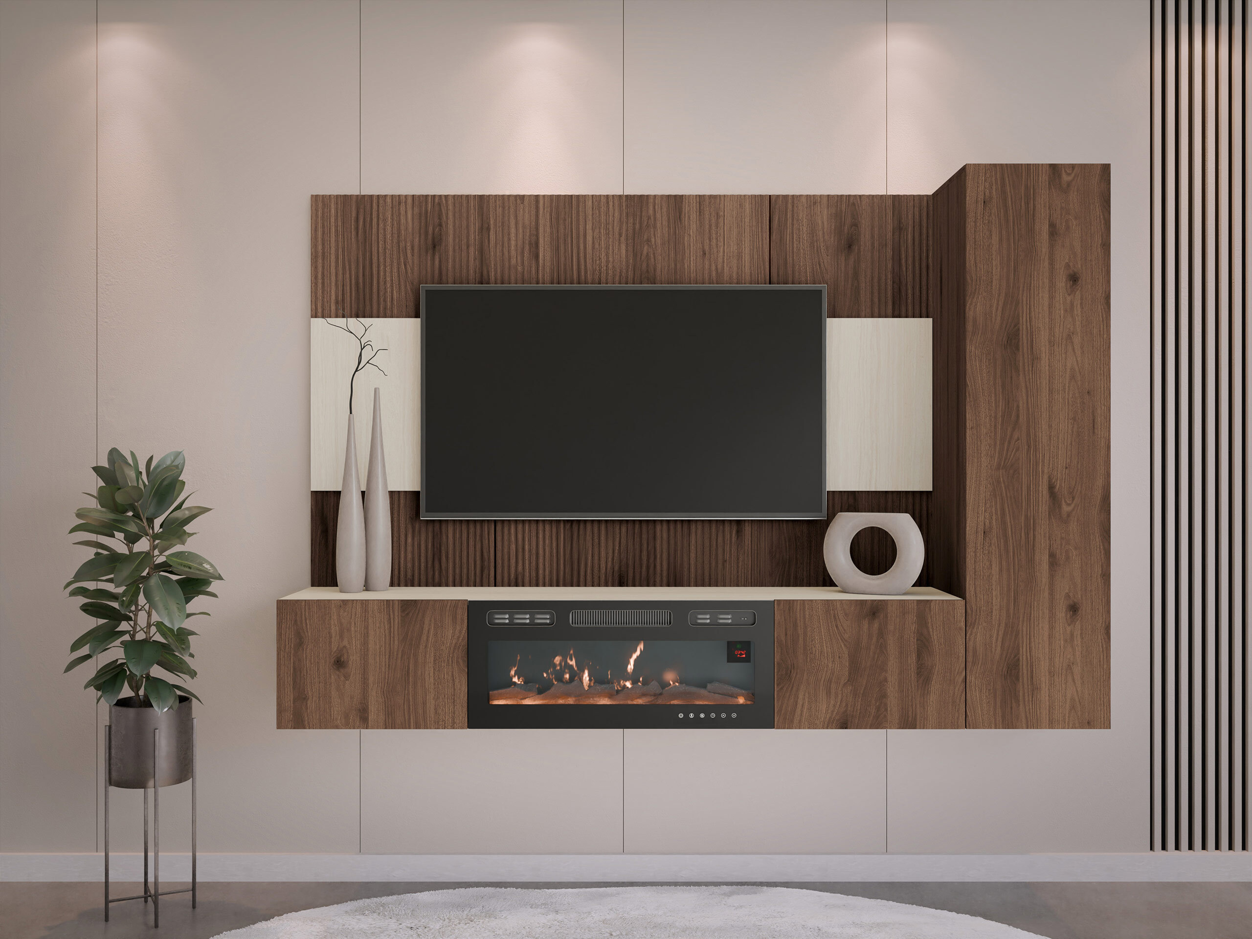 Wohnzimmer-Sets Comfivo Salix IX (Walnussholzoptik + Hell Travertine)
