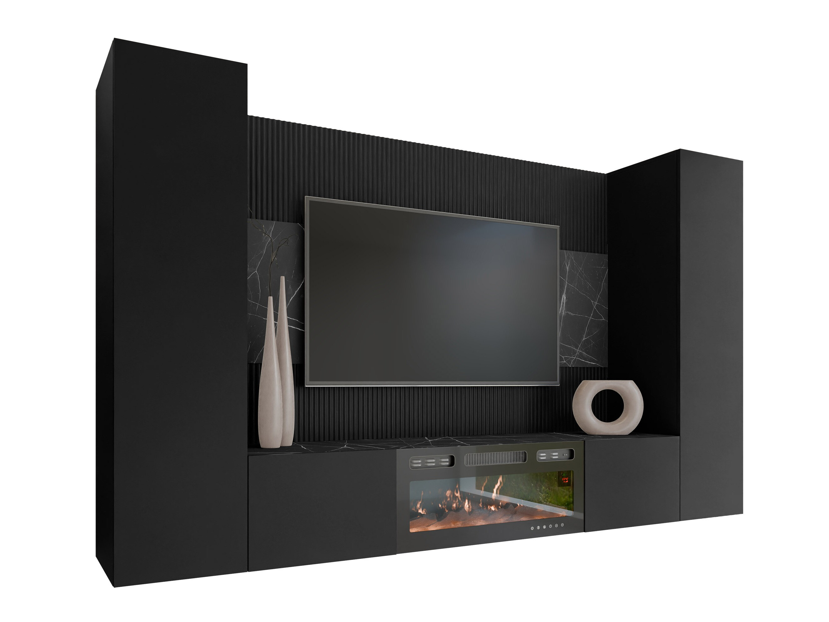 Wohnzimmer-Sets Comfivo Salix VIII (Schwarz + Schwarzer Marmor)