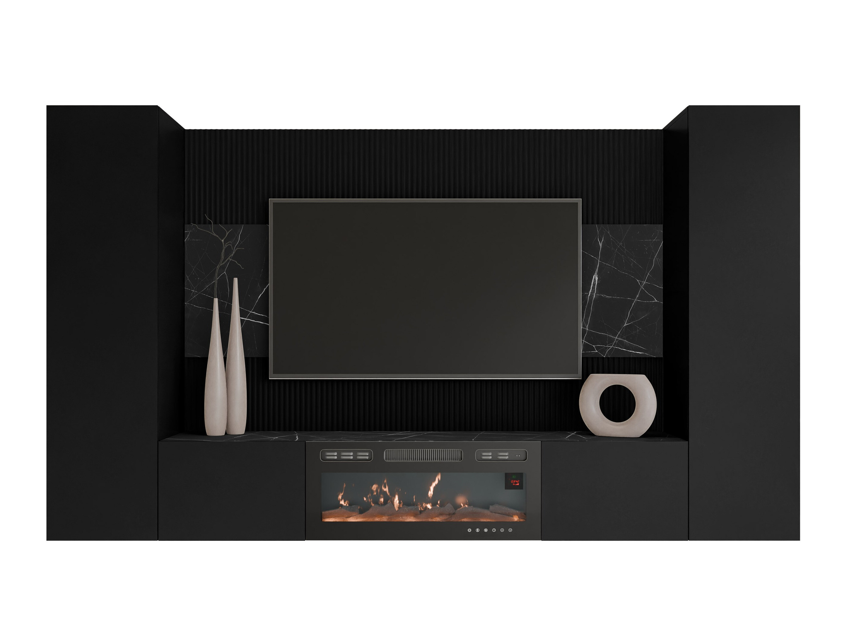 Wohnzimmer-Sets Comfivo Salix VIII (Schwarz + Schwarzer Marmor)