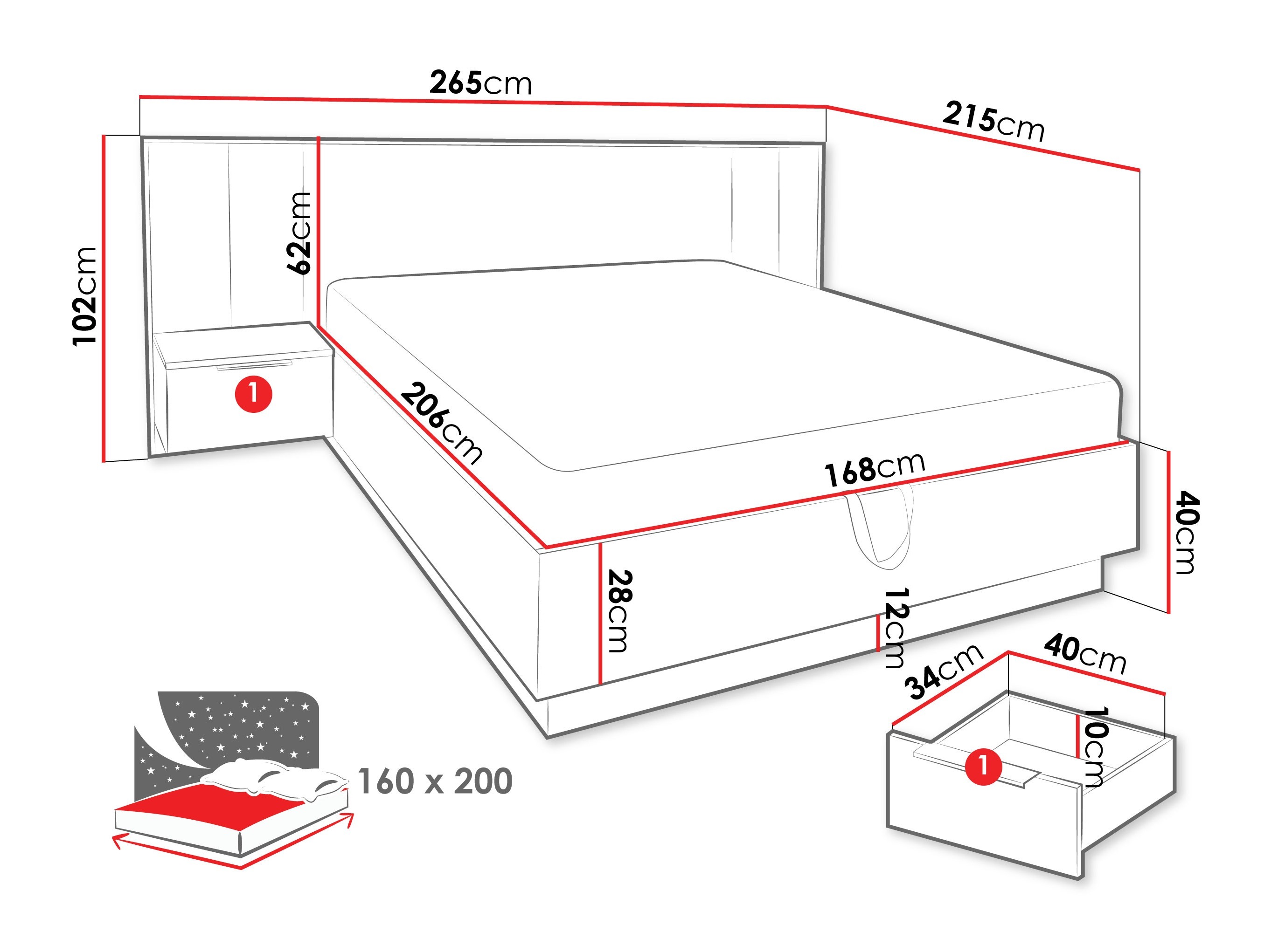 Bett Enolevo 115 (Wotan Eiche + Schwarz)