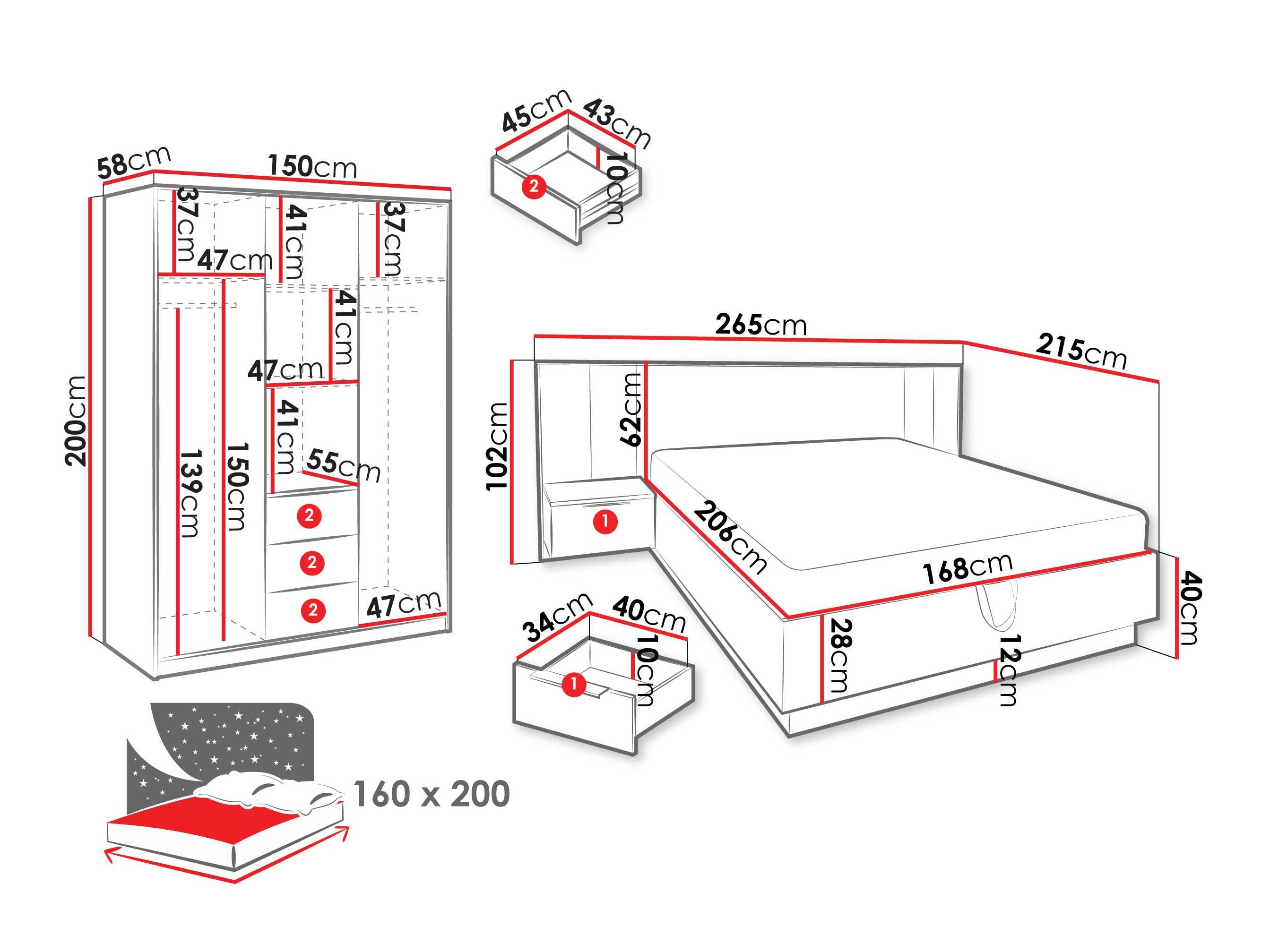 Schlafzimmer-Set Collis (Wotan-Eiche + Weiss)