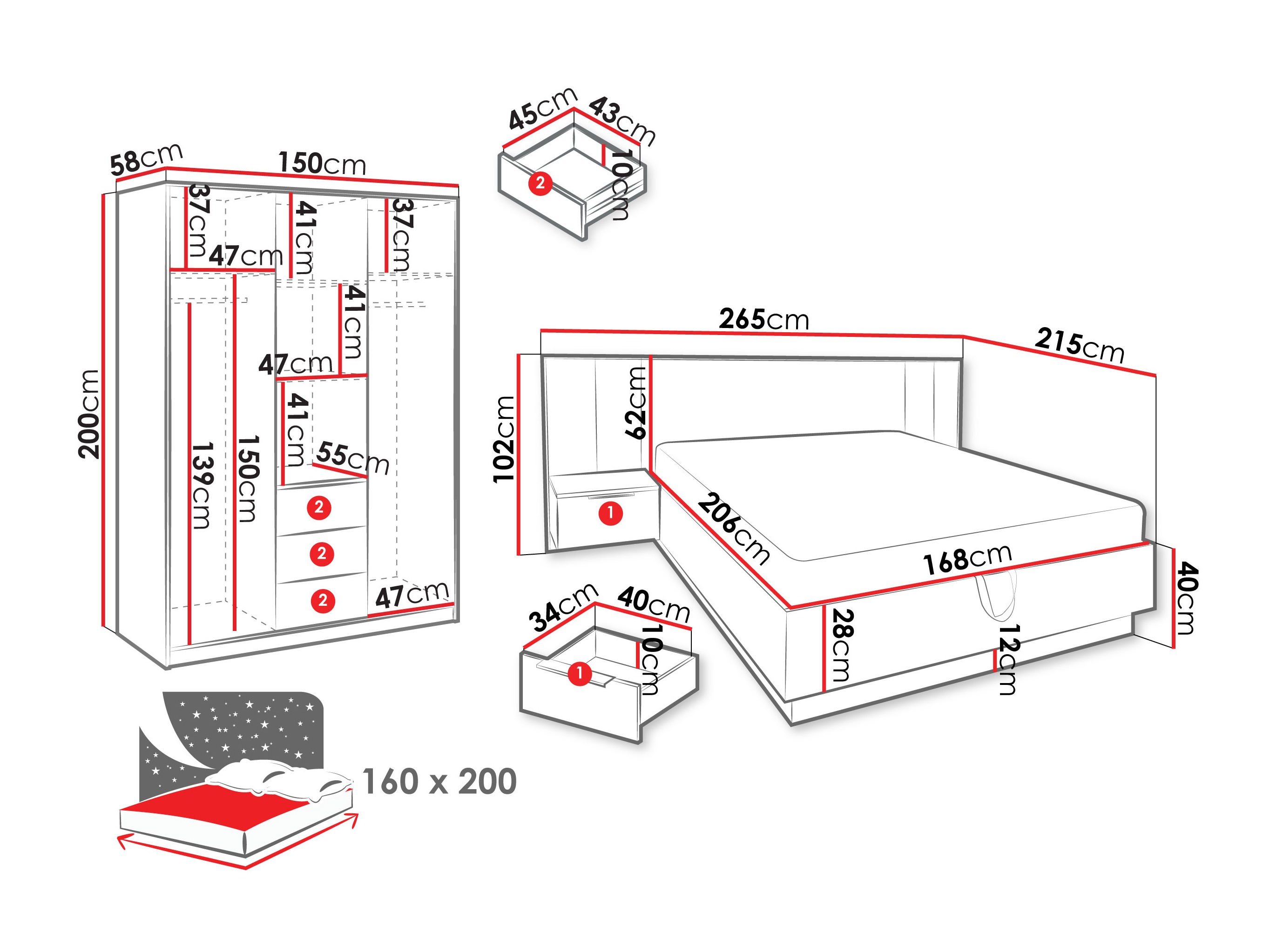 Schlafzimmer-Set Enolevo 118 (Wotan Eiche + Schwarz)