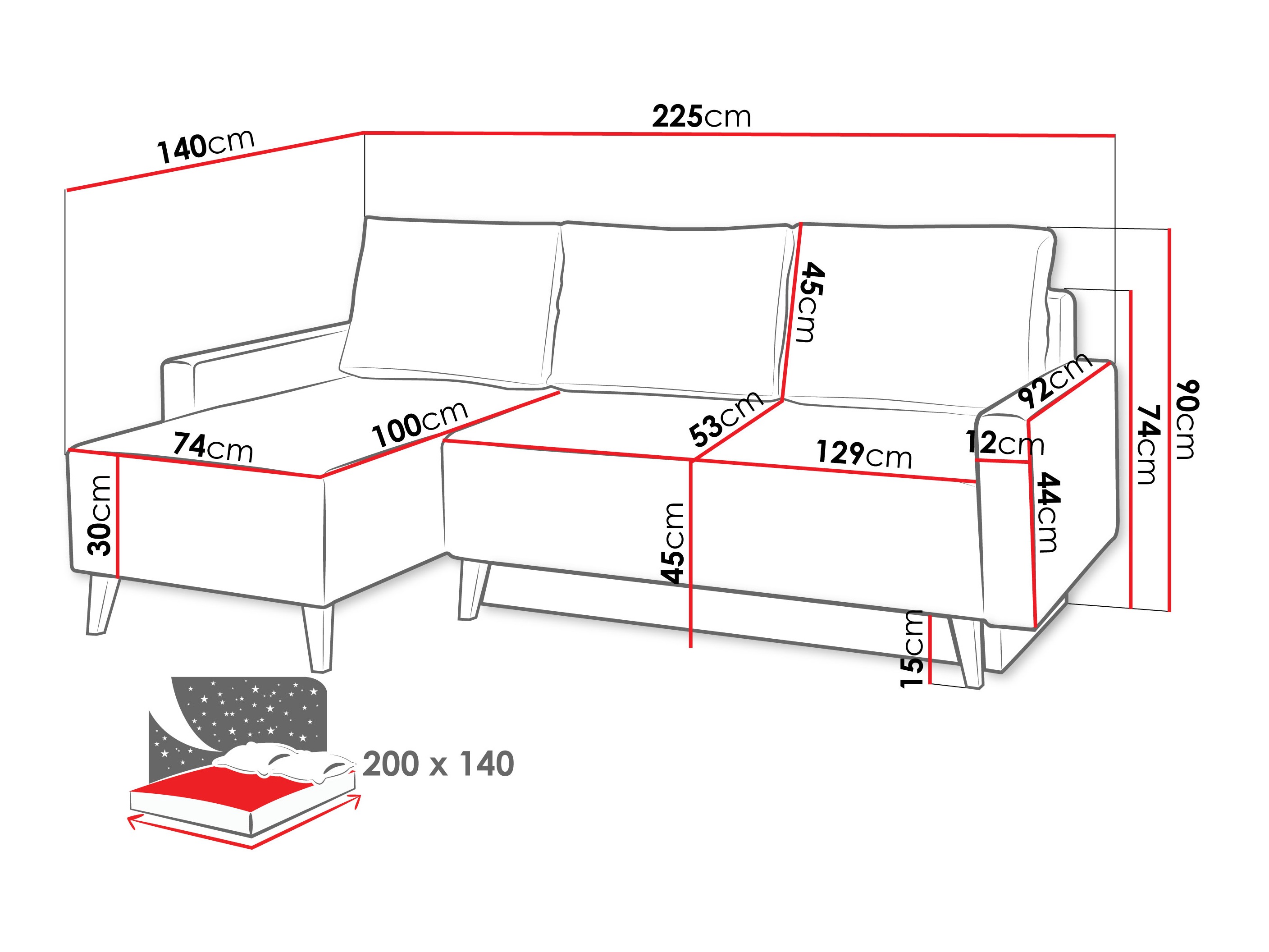 Ecksofa Delbene 130 (Verita 03 + Eichenholzoptik San Remo dunkel)