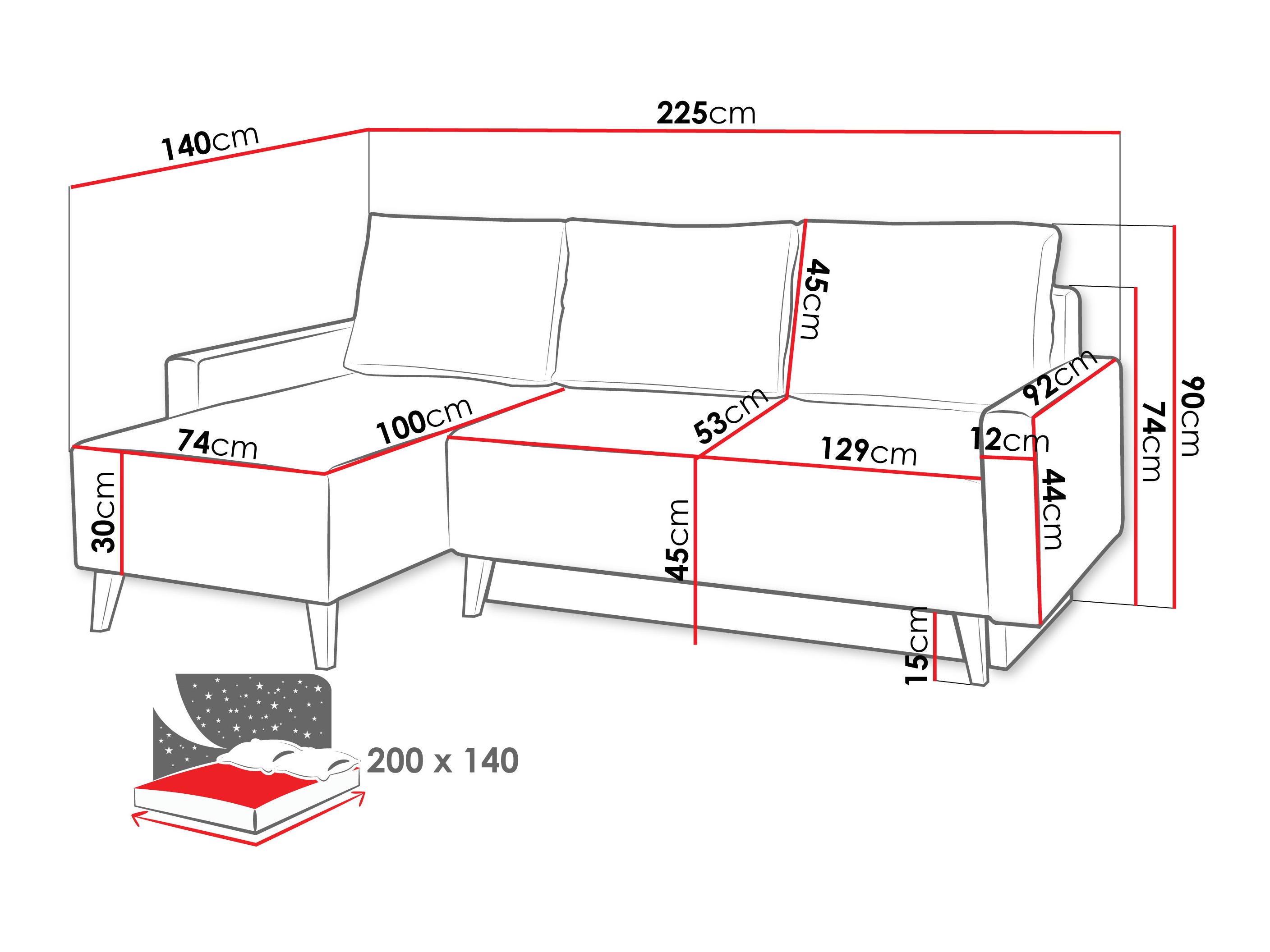 Ecksofa Delbene 130 (Verita 76 + San-Remo-Eiche dunkel)