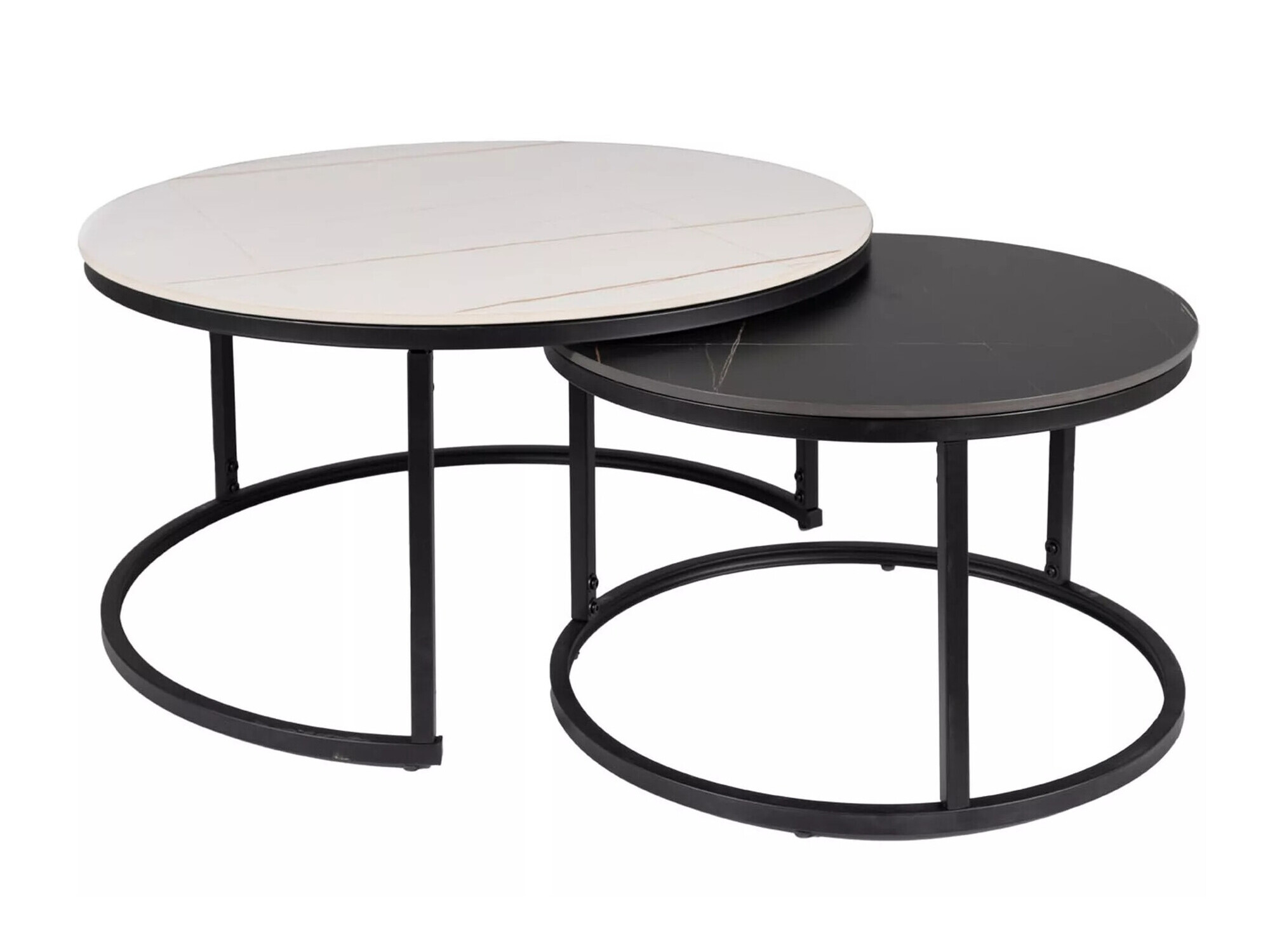 Couchtischset Detroit 607 (Weisser Marmor + Schwarzer Marmor + Schwarz)