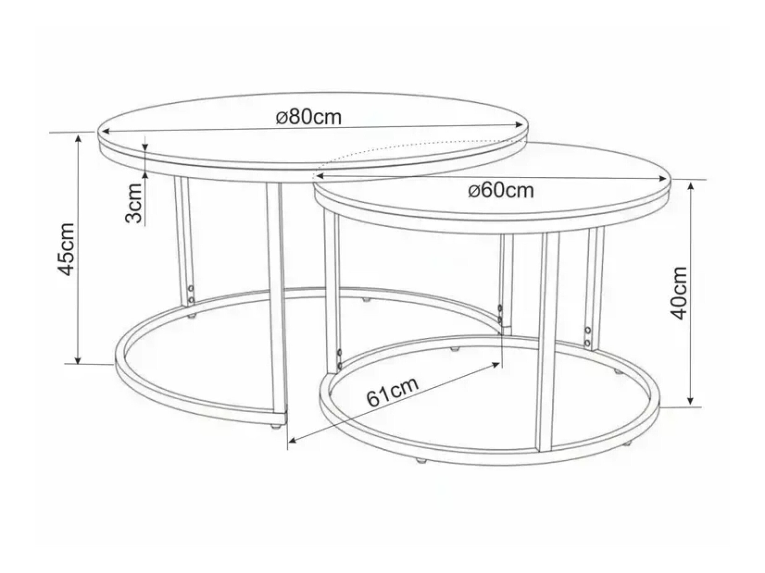 Couchtischset Detroit 607 (Weisser Marmor + Schwarzer Marmor + Schwarz)