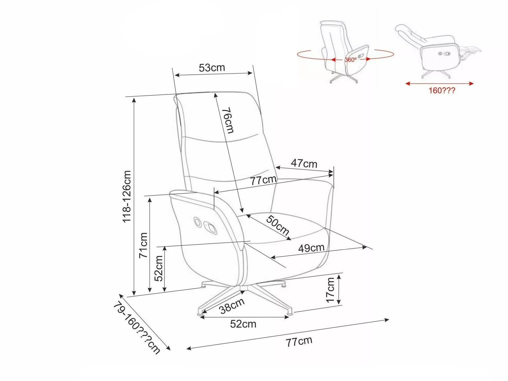 Sessel Liegesessel Detroit 1031 (Raven 07)