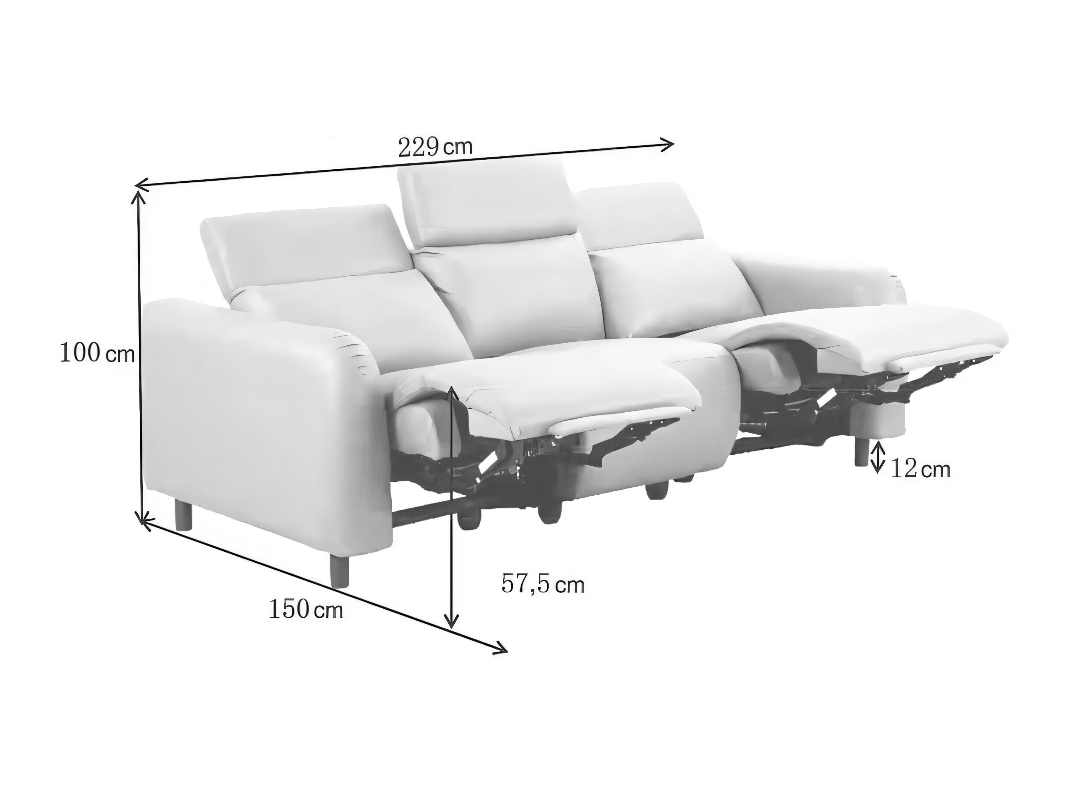 Sofa mit Liegefunktion Revbena 106 (Grau)