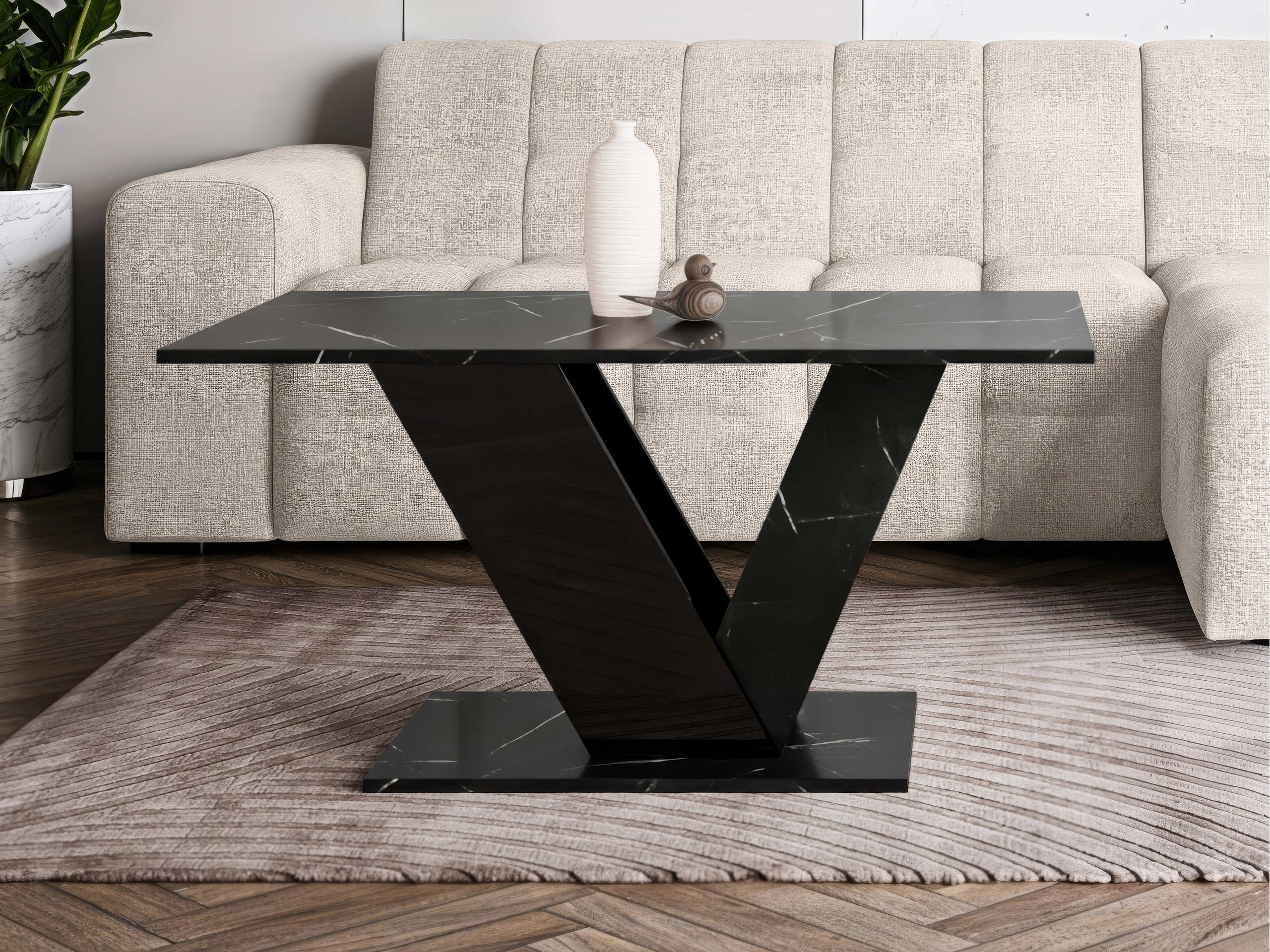 Couchtisch Goodyear 142 (Schwarzer Marmor + Schwarz)