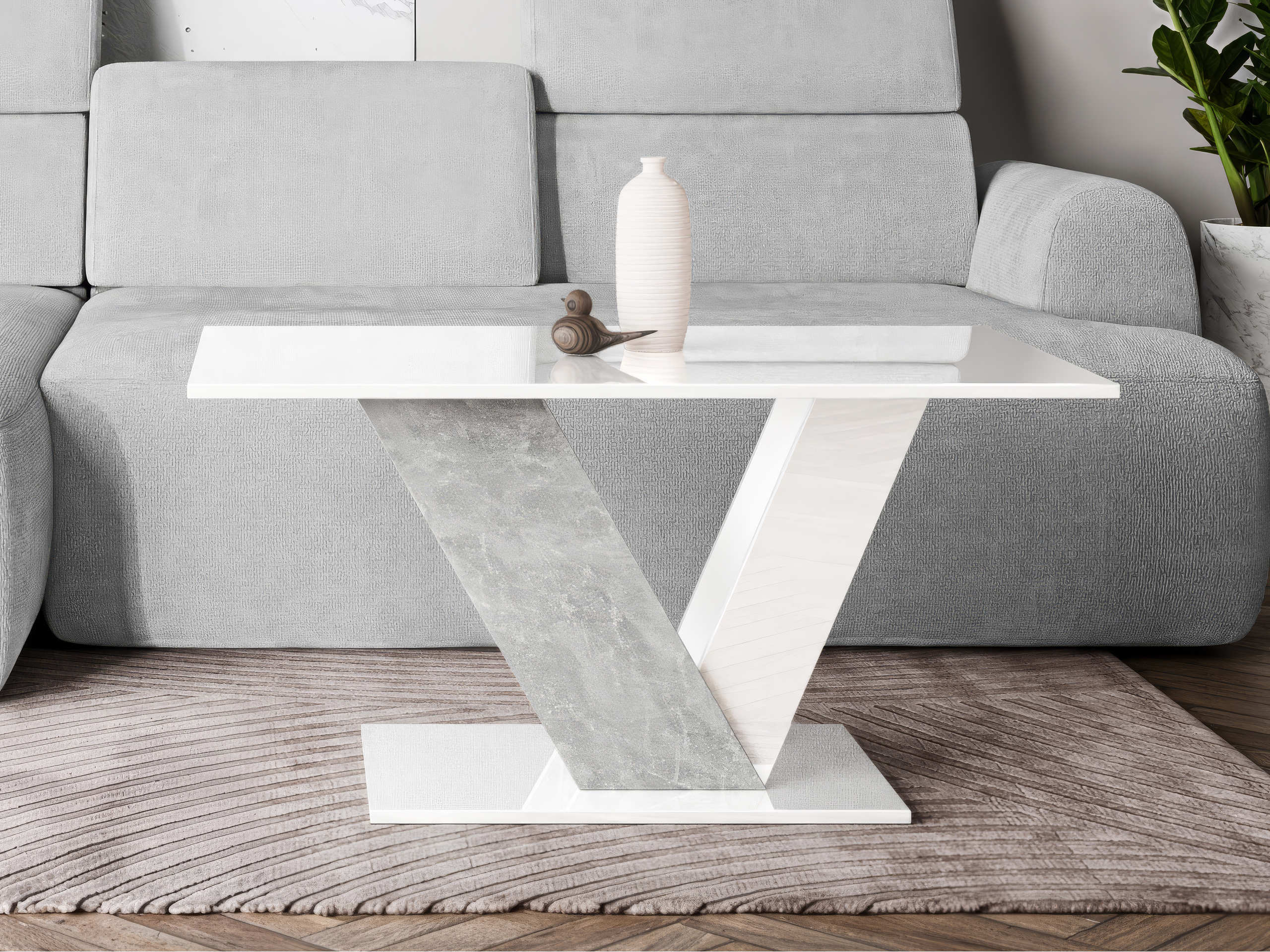Couchtisch Goodyear 142 (Weiss glänzend + Beton)