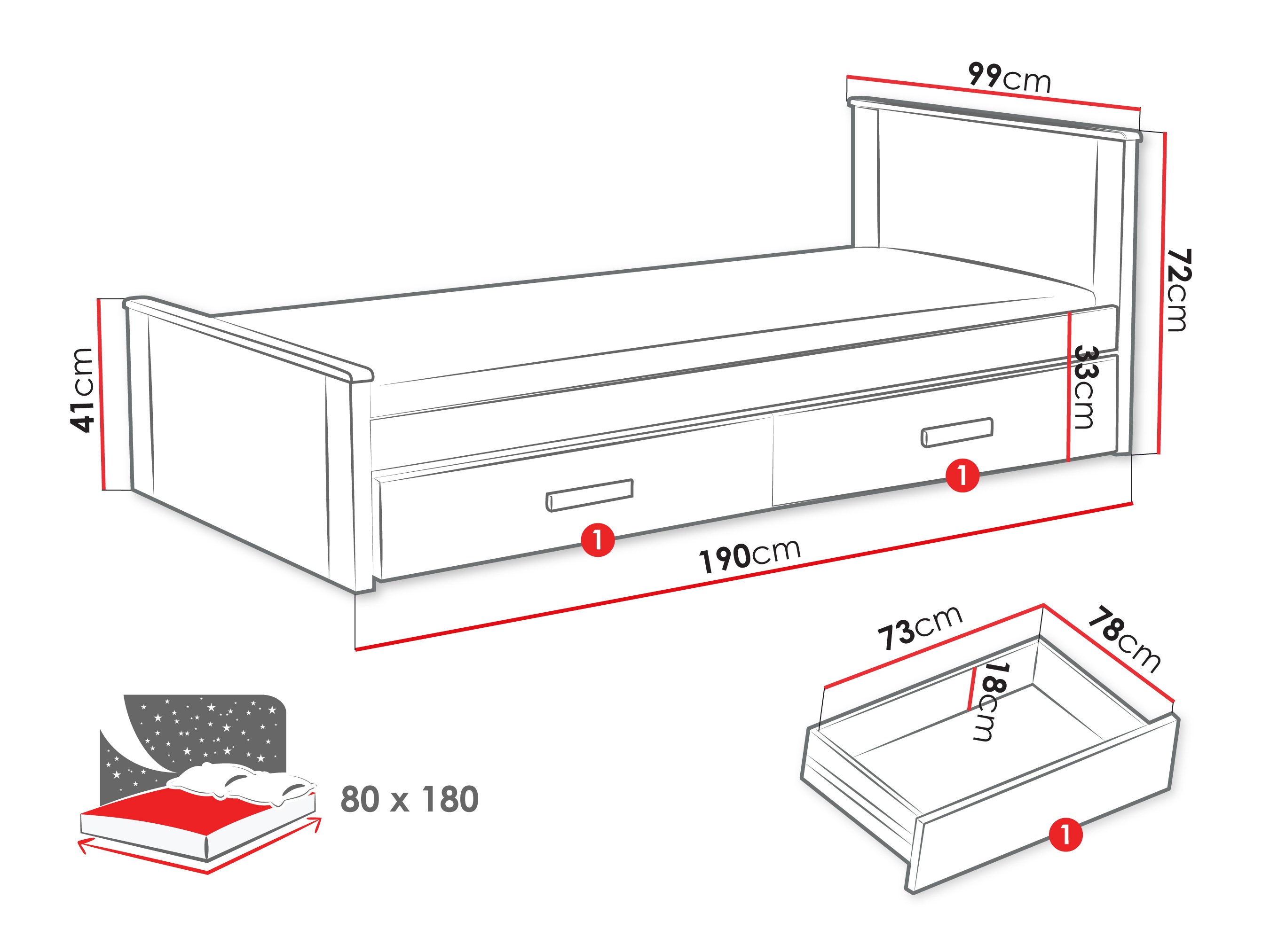 Bett Henderson 116 (Weiss + Sonoma eichenholz)