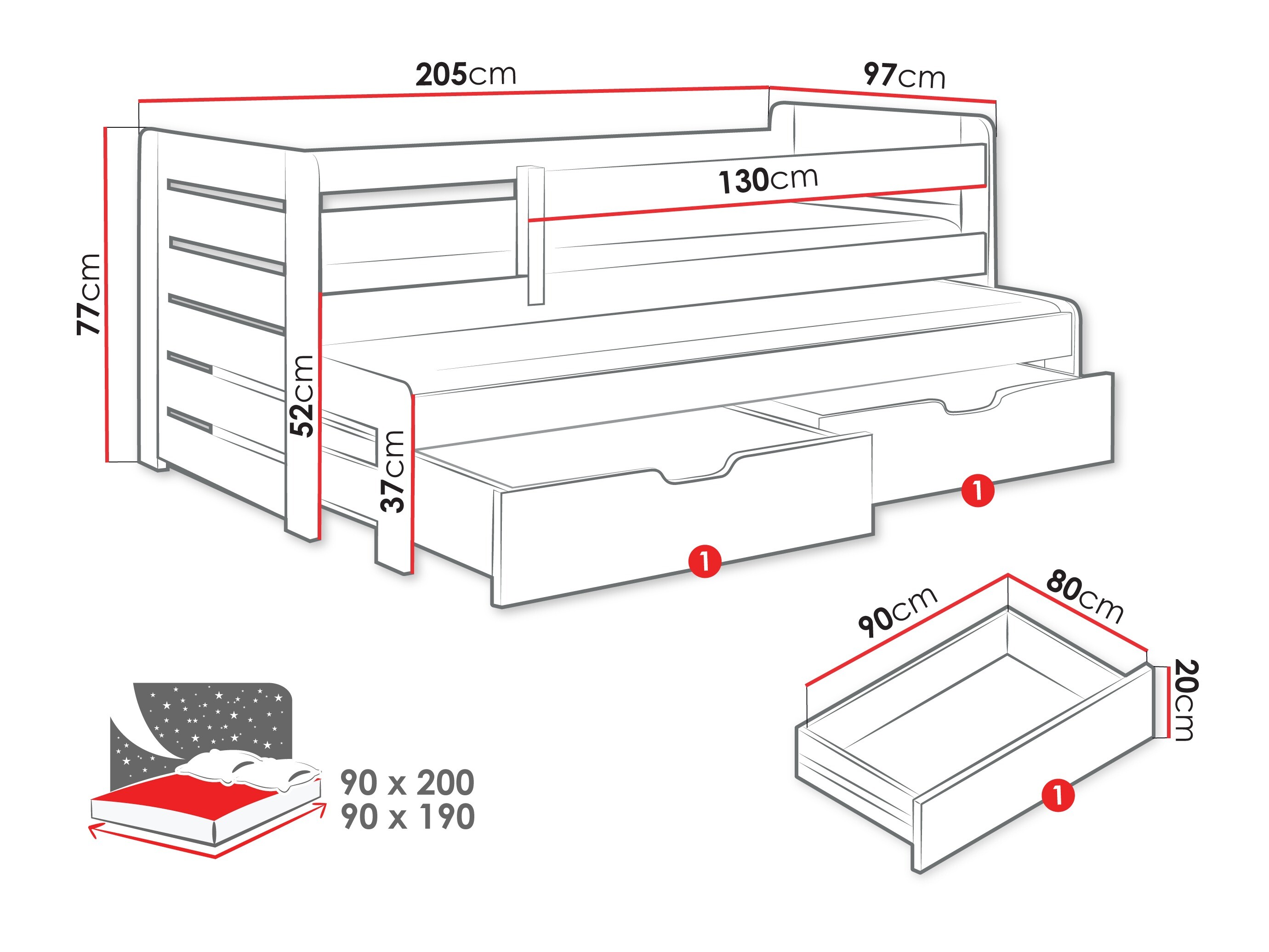 Bett Henderson 127 (Grau + Graphit)