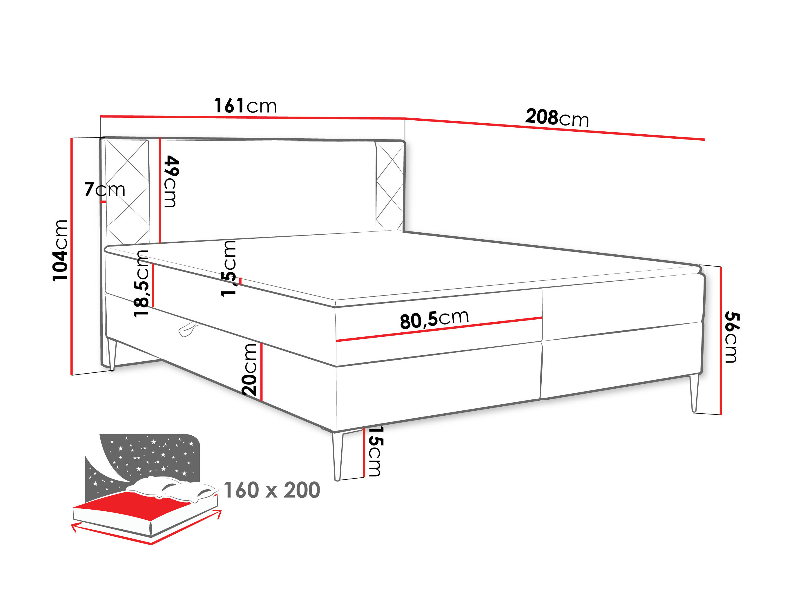 Boxspringbett Providence 200 (Polo 897)
