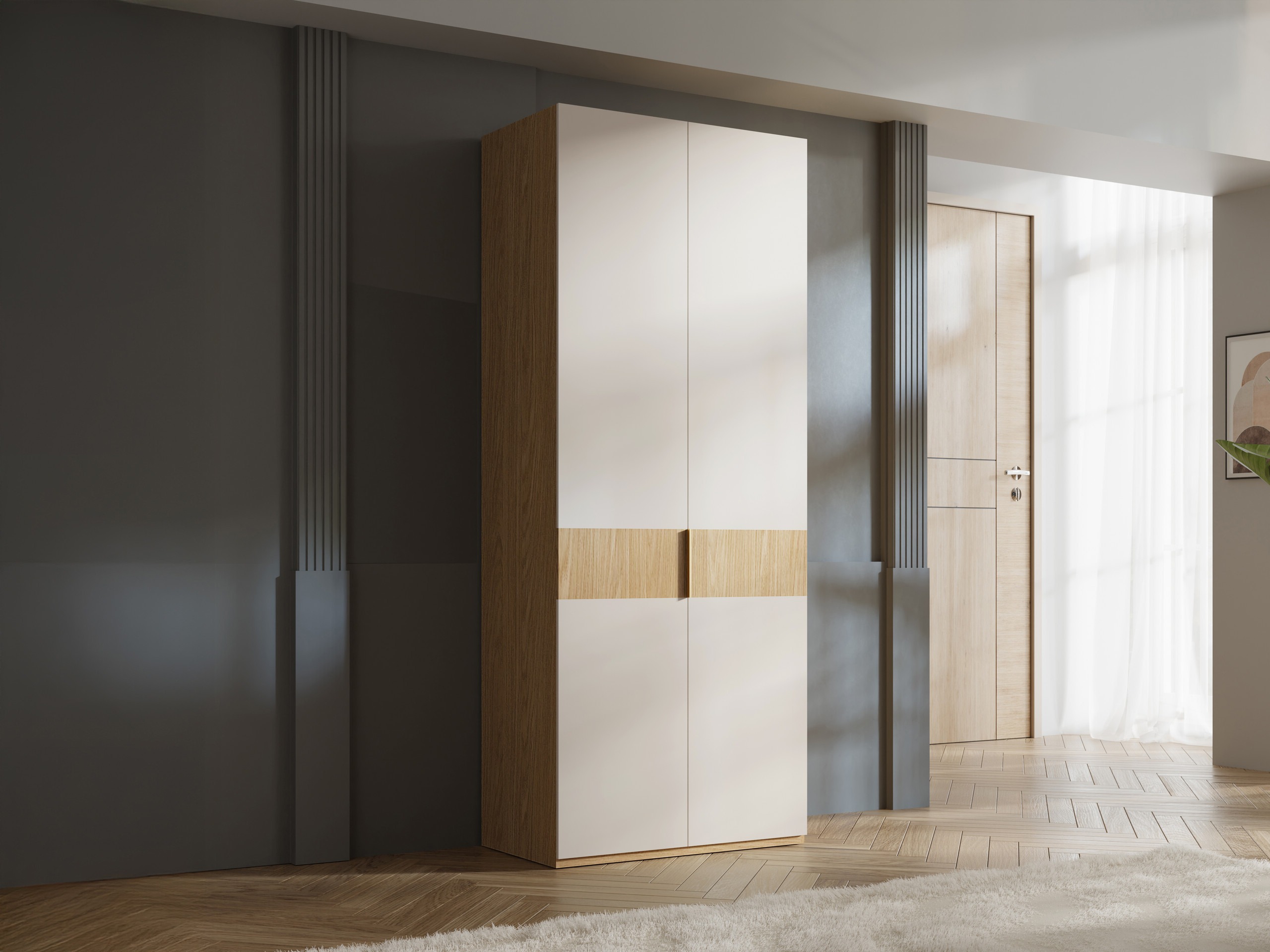 Kleiderschrank Toledo 145 (Eichenholzoptik + Beige)