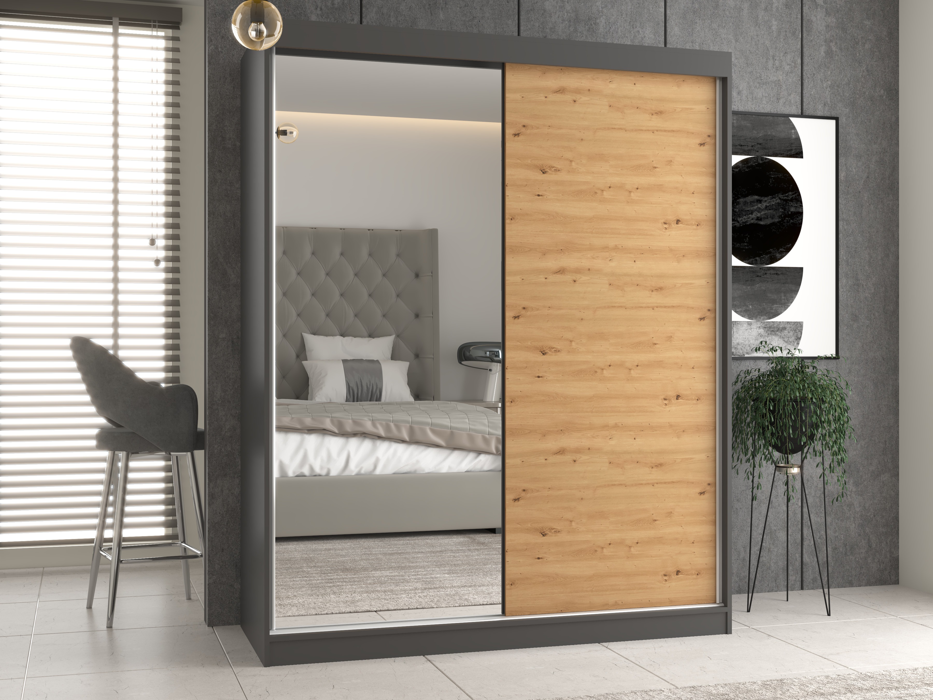 Kleiderschrank Mandeville 383 (Artisan-Eiche + Anthrazit)
