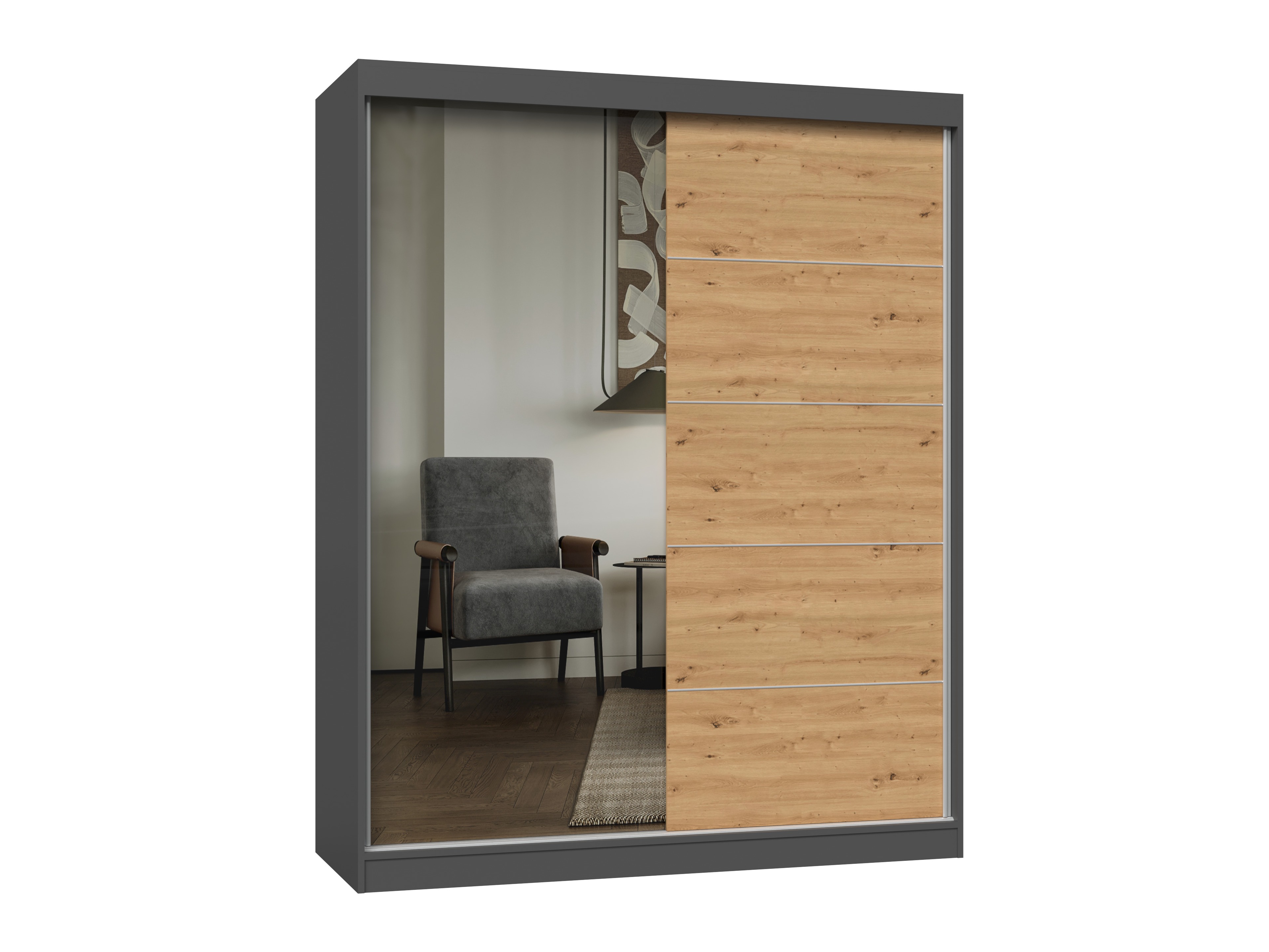 Kleiderschrank Mandeville 389 (Artisan Eichenholzoptik + Anthrazit)