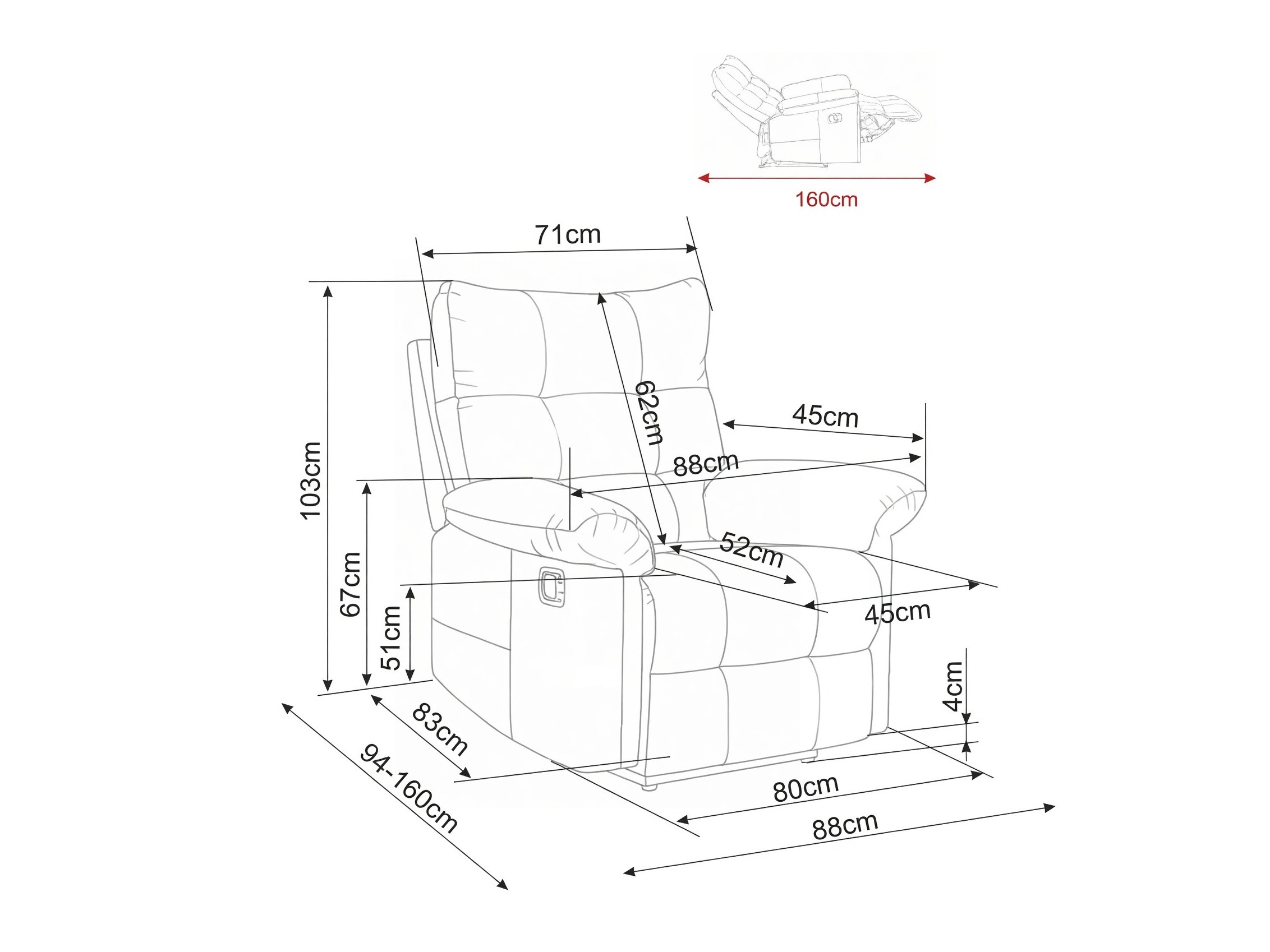 Sessel Liegesessel Detroit 1041 (Raven 07)