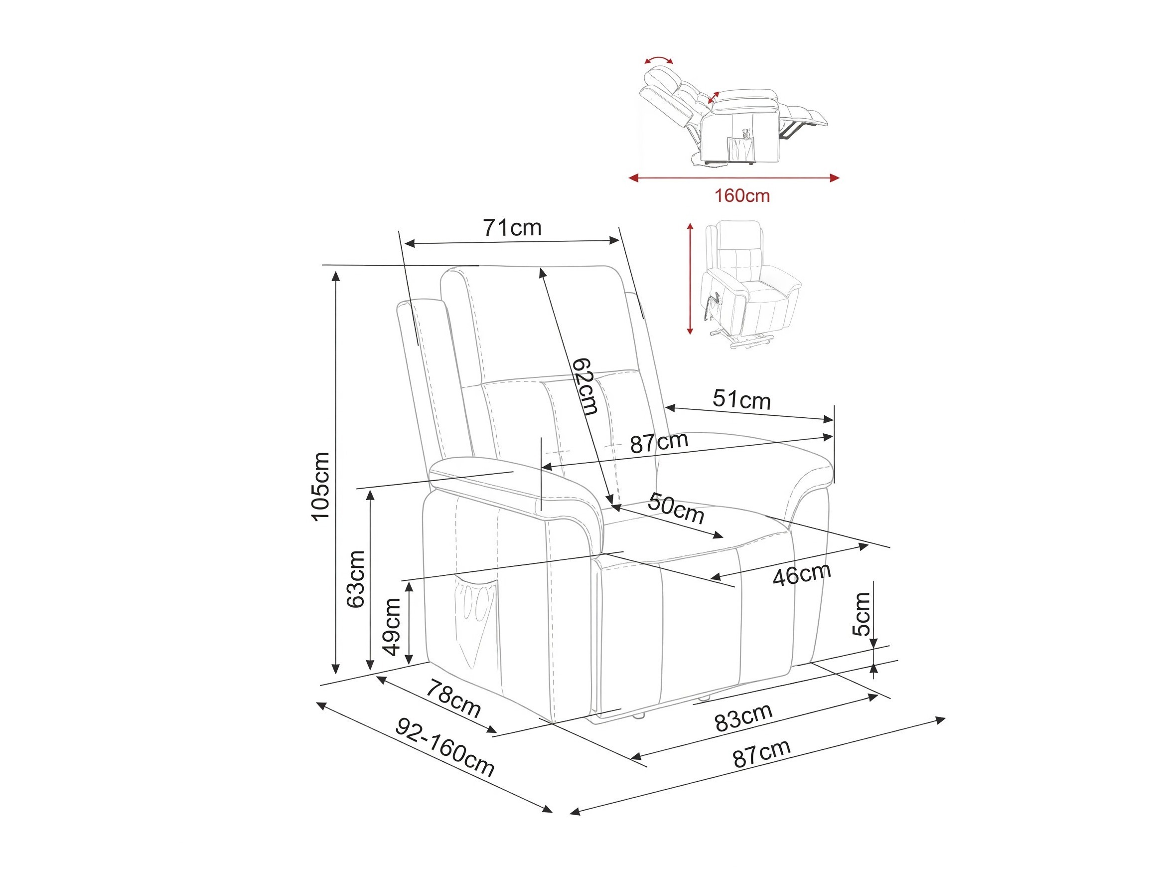 Sessel Liegesessel Detroit 1042 (Grau)