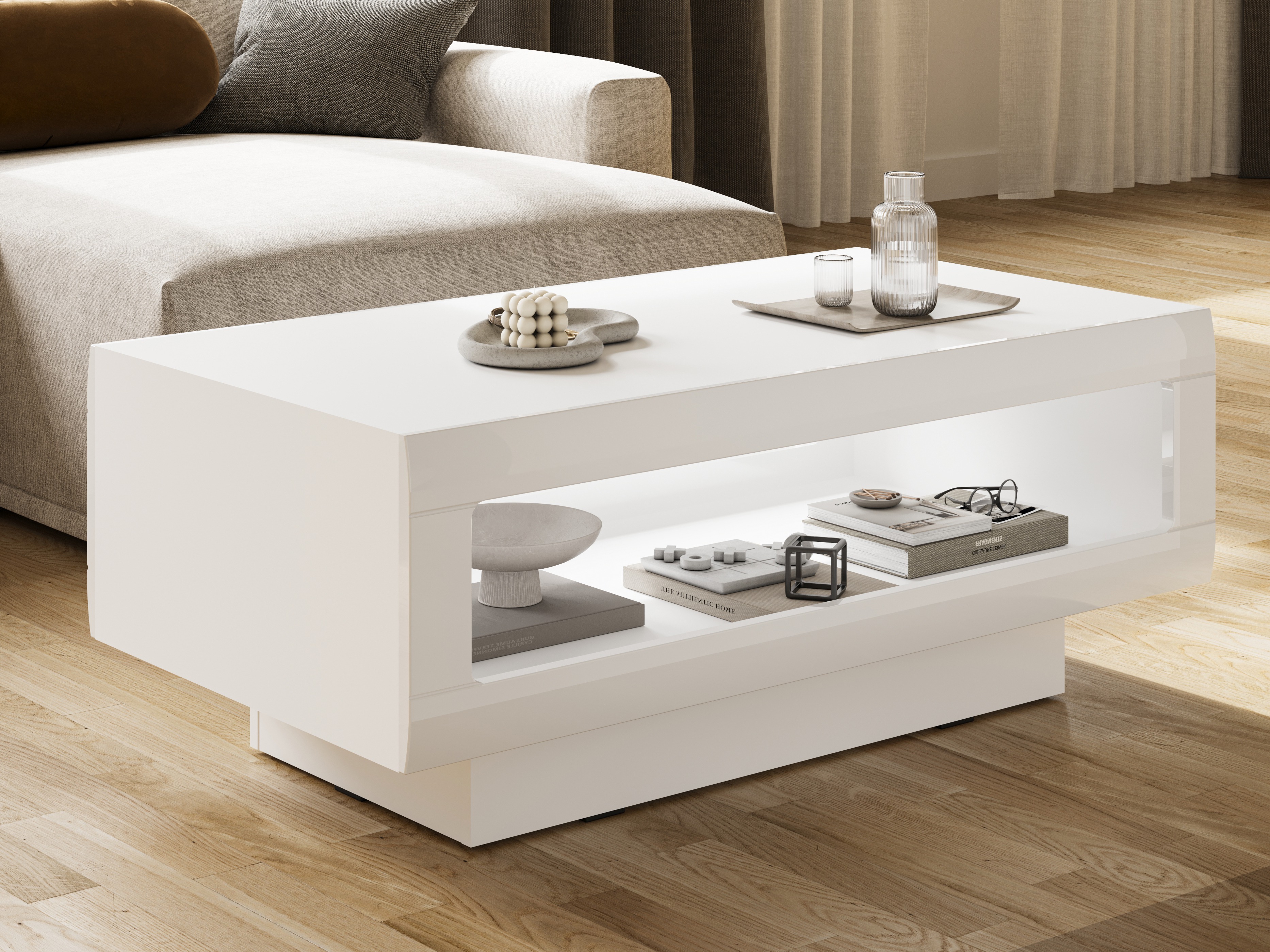 Couchtisch Ophsalu 102 (Weiss + Weiss glänzend)