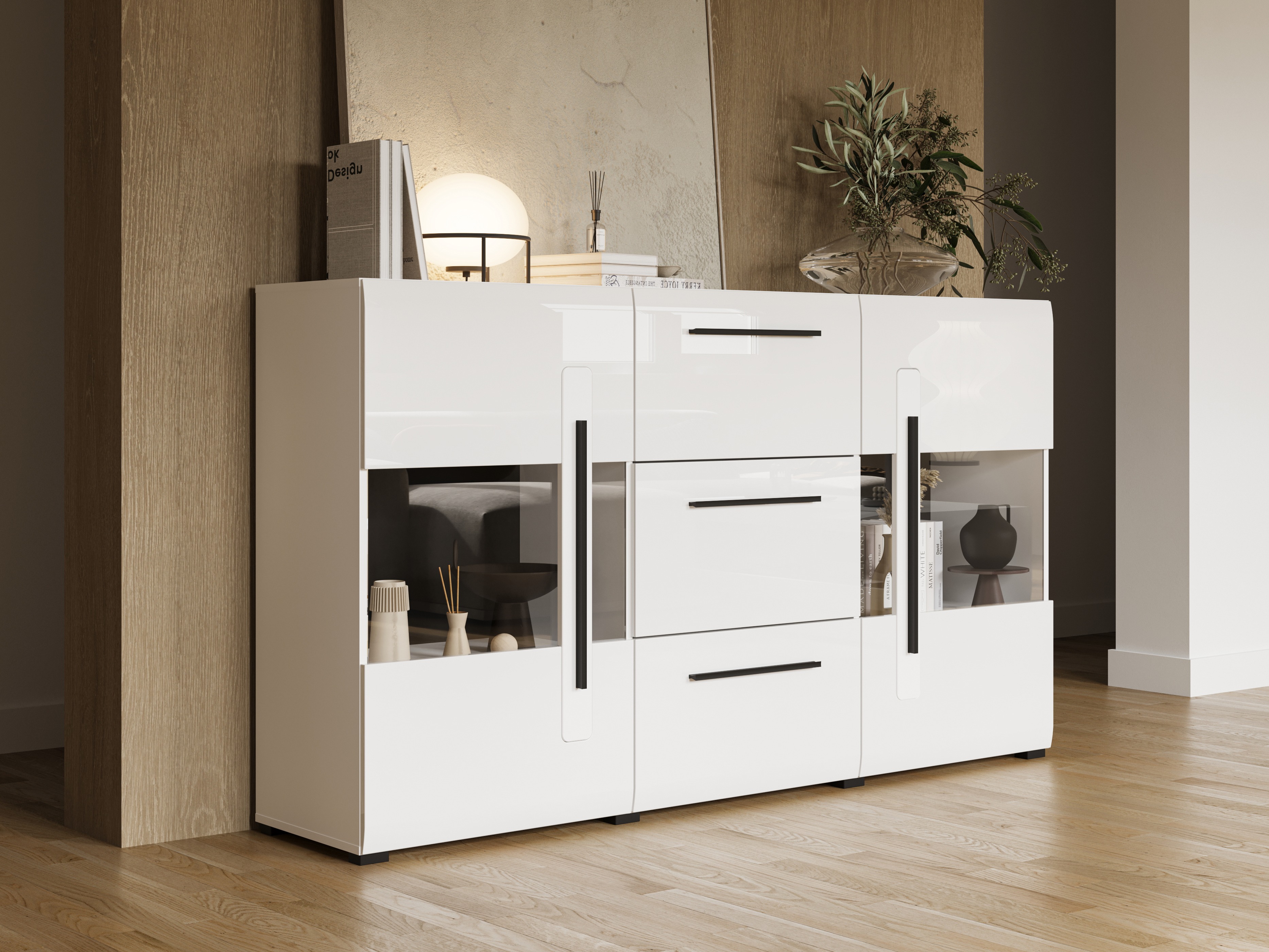 Kommode Ophsalu 106 (Weiss + Weiss glänzend)
