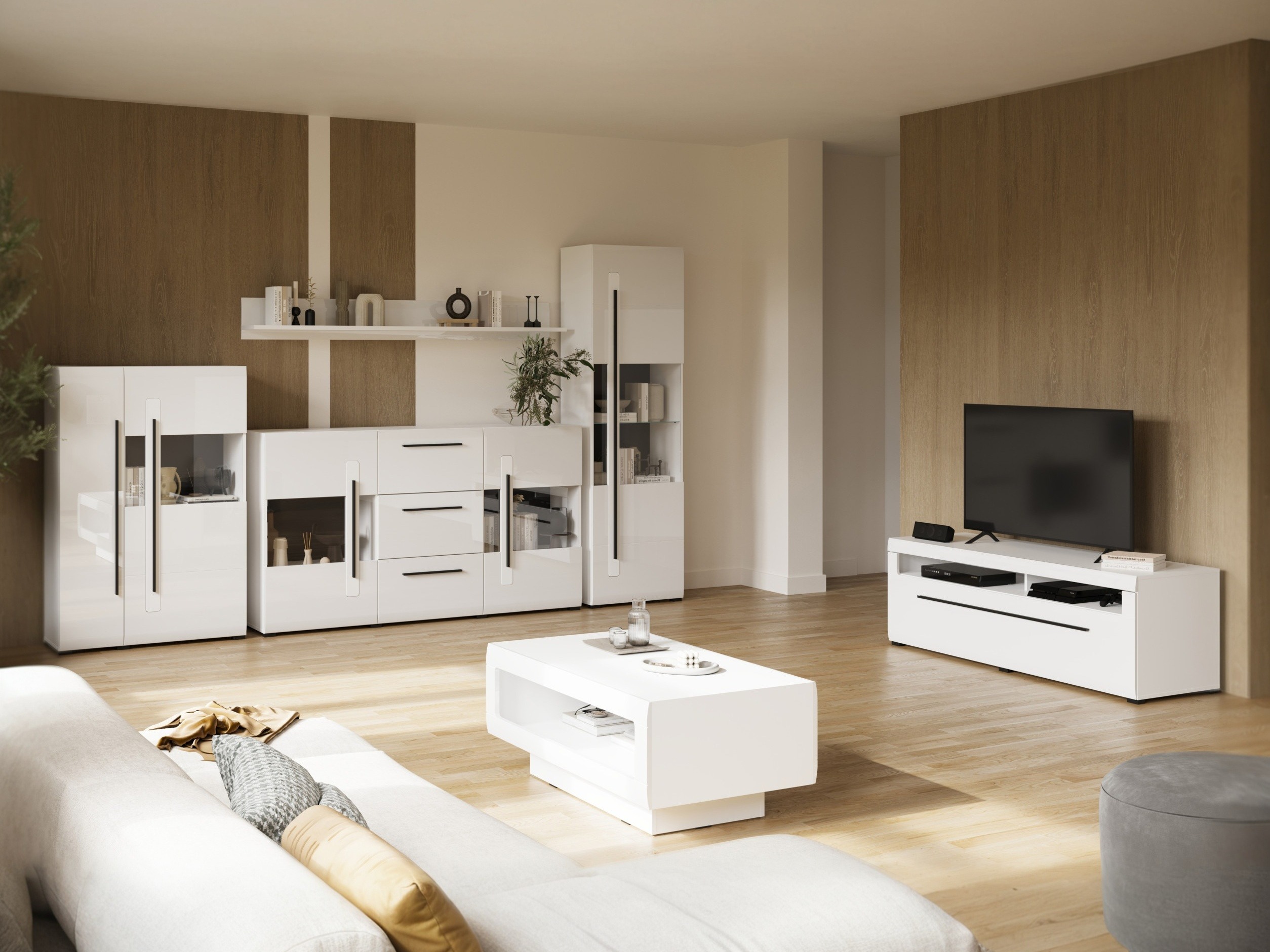 TV-Möbel Ophsalu 103 (Weiss + Weiss glänzend)