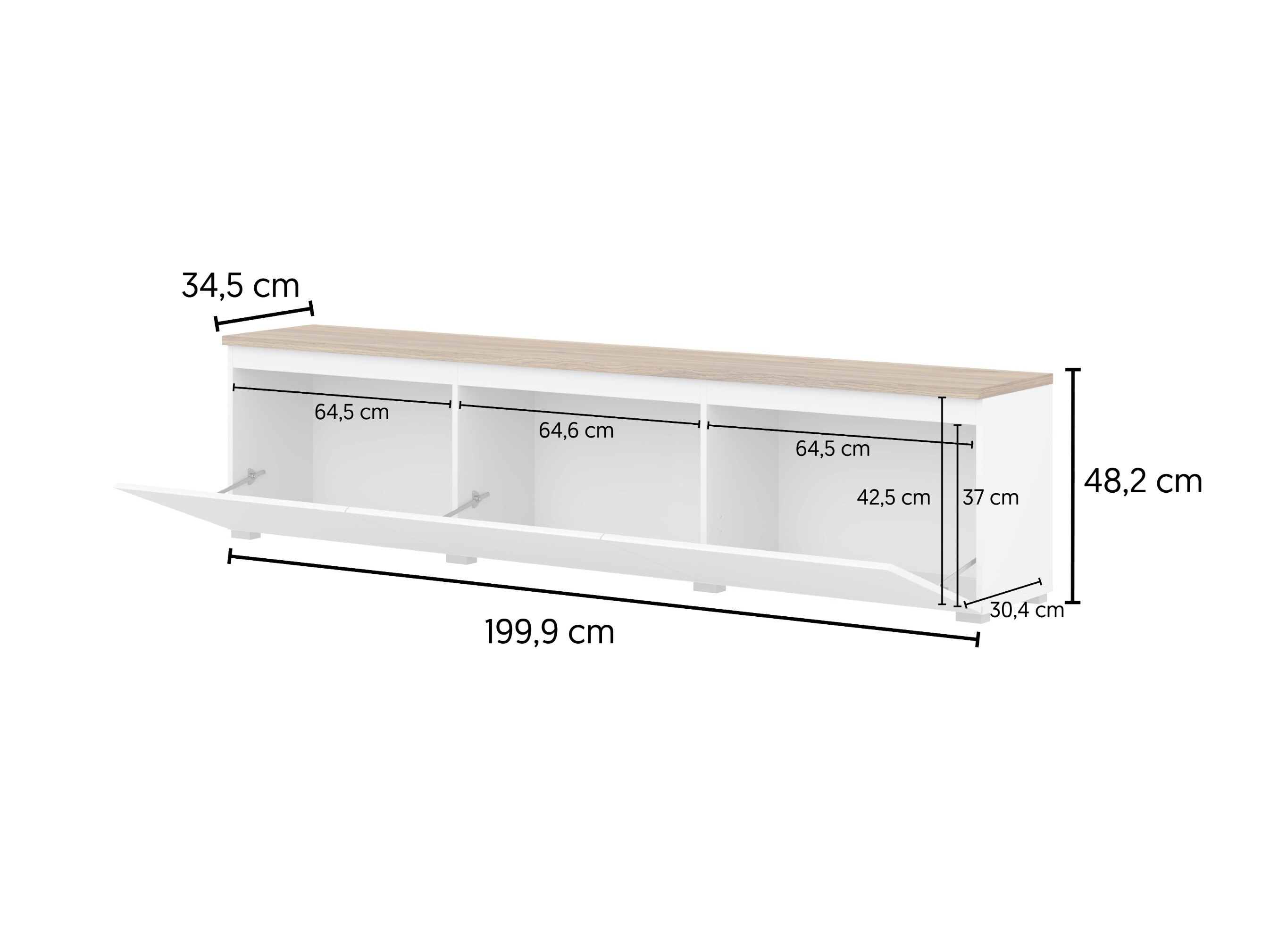 TV-Möbel Baletu 113 (Weiss + Eichenholzoptik)