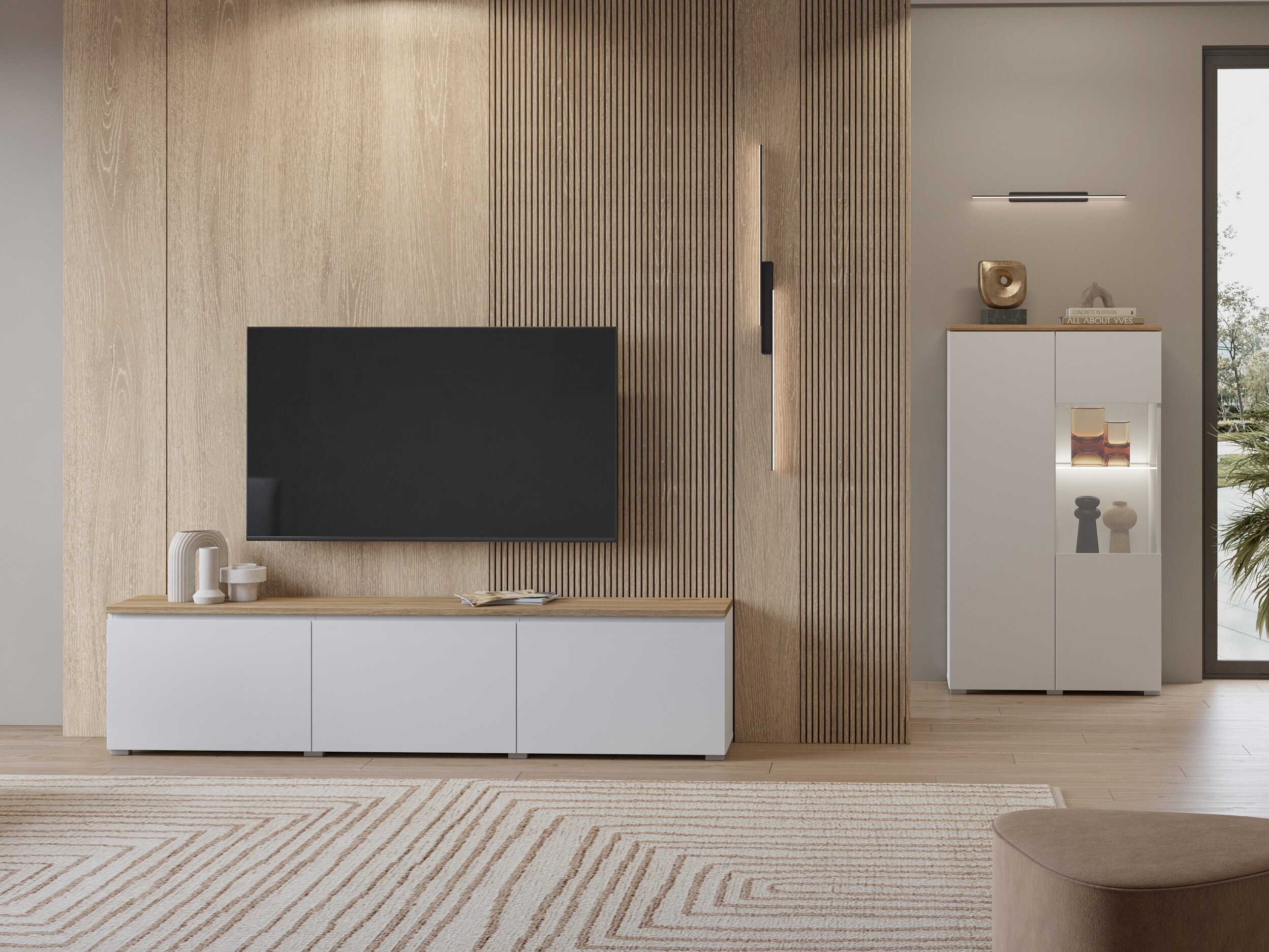 TV-Möbel Baletu 113 (Weiss + Eichenholzoptik)