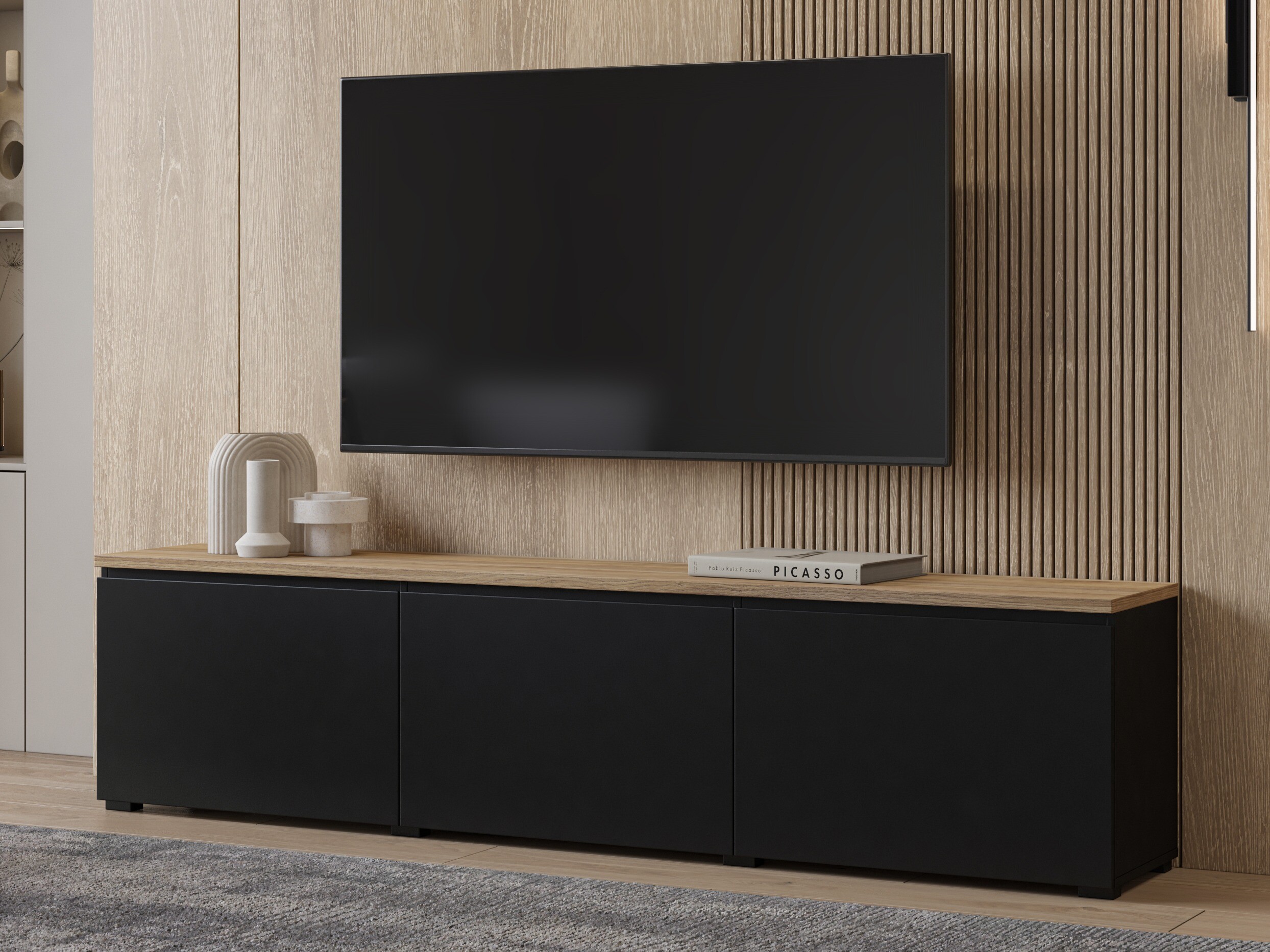 TV-Möbel Baletu 115 (Schwarz + Eiche)