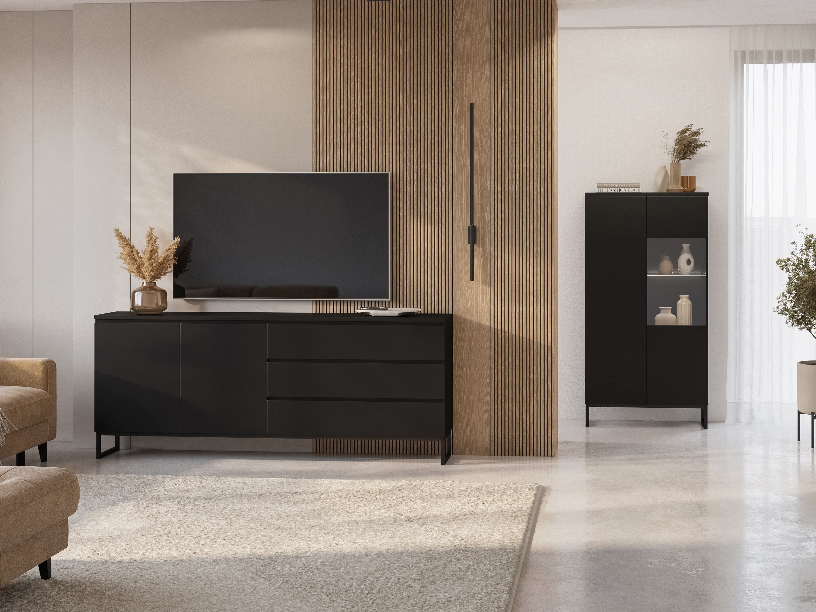 Wohnzimmer-Set Velsora 107 (Schwarz)