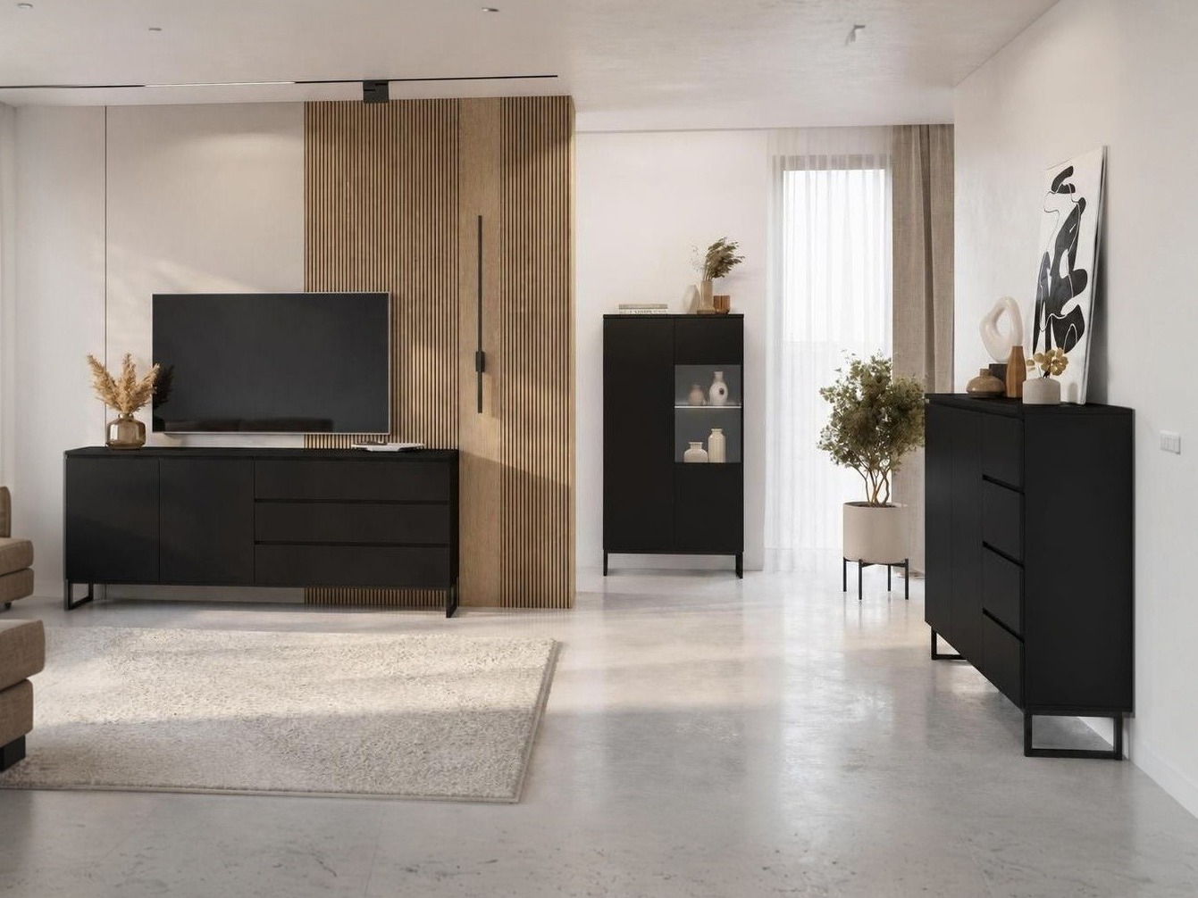 Wohnzimmer-Set Velsora 107 (Schwarz)