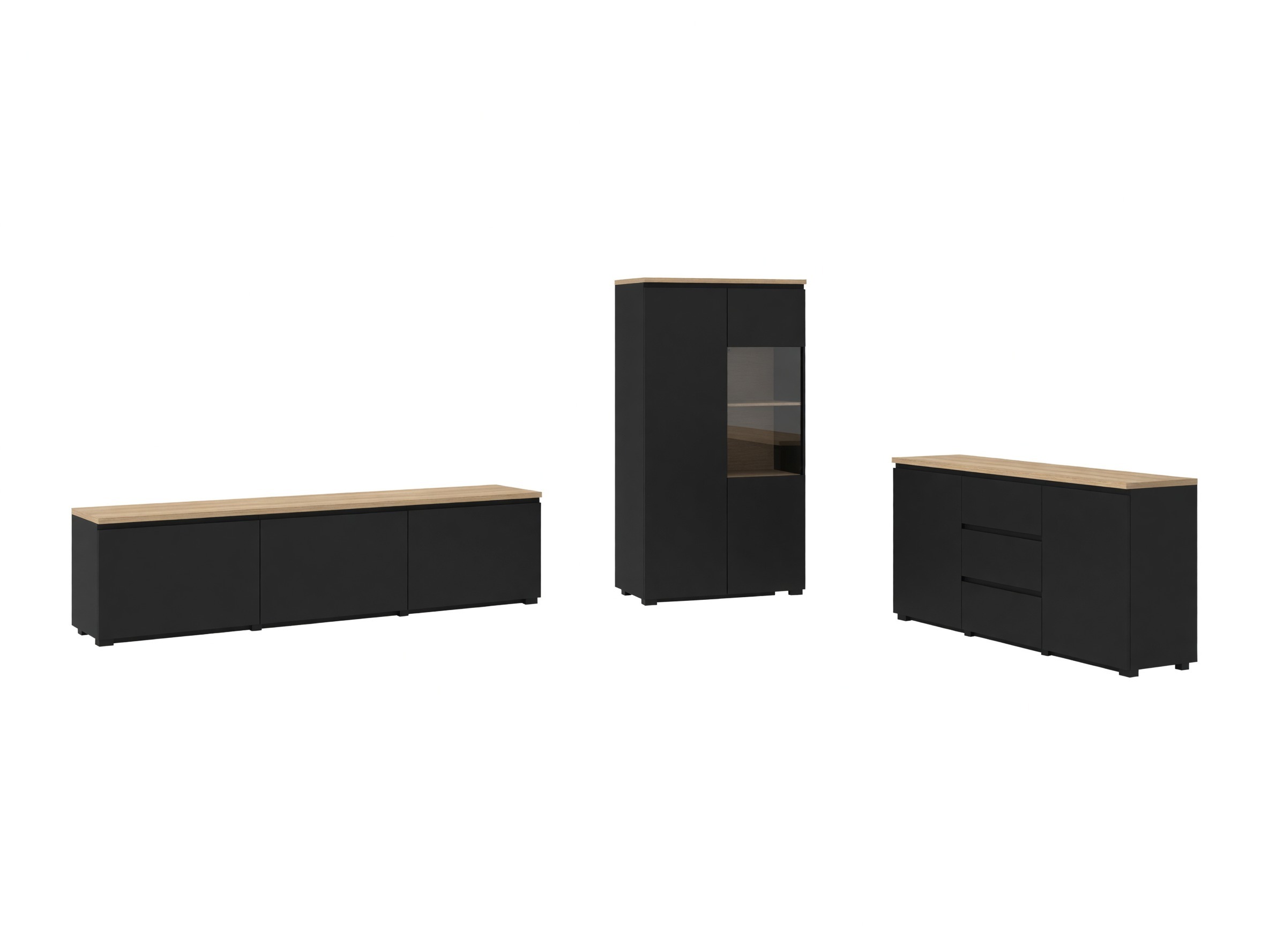 Wohnzimmer-Set Baletu 114 (Schwarz + Eiche)
