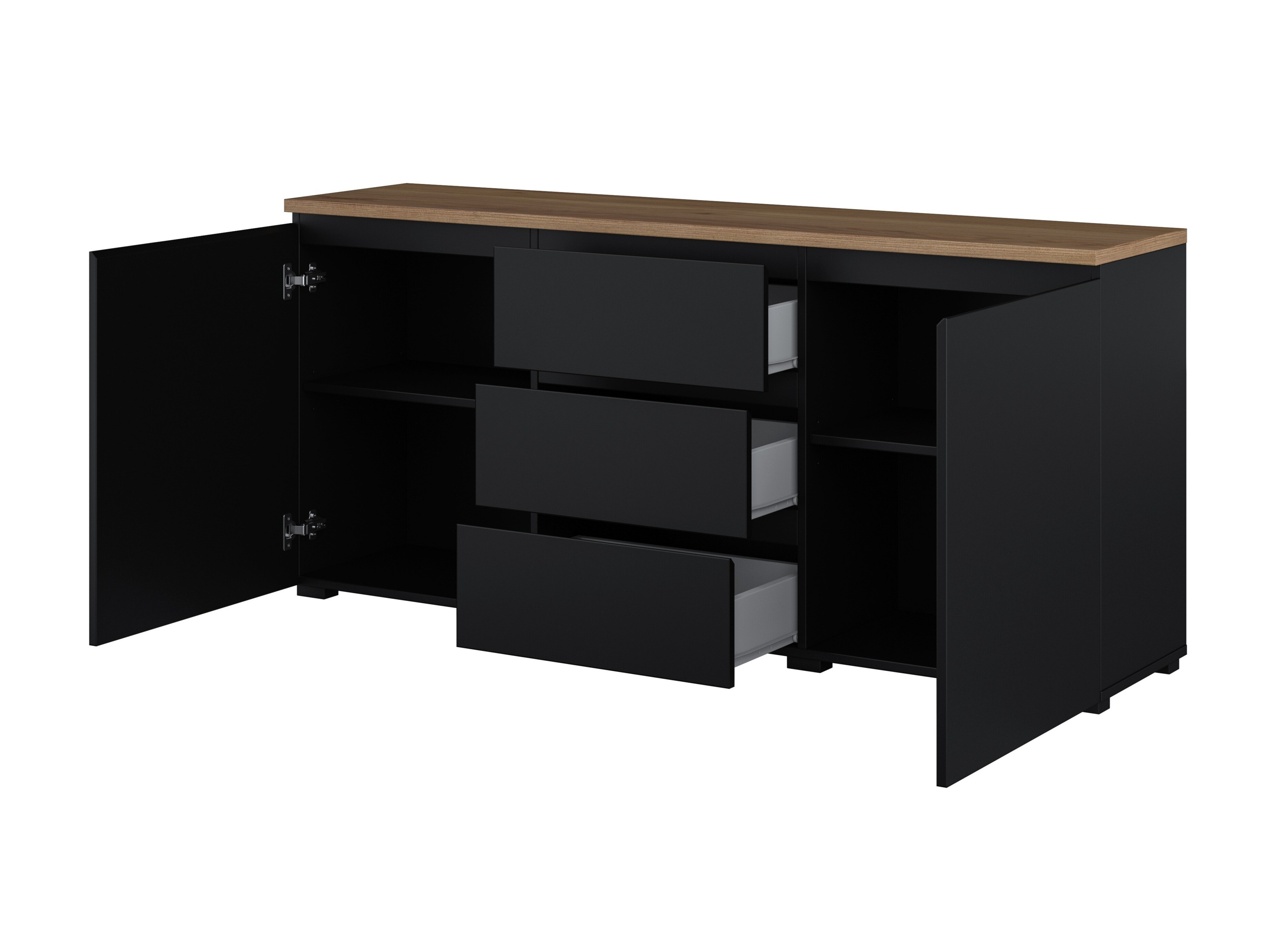 Wohnzimmer-Set Baletu 114 (Schwarz + Eiche)