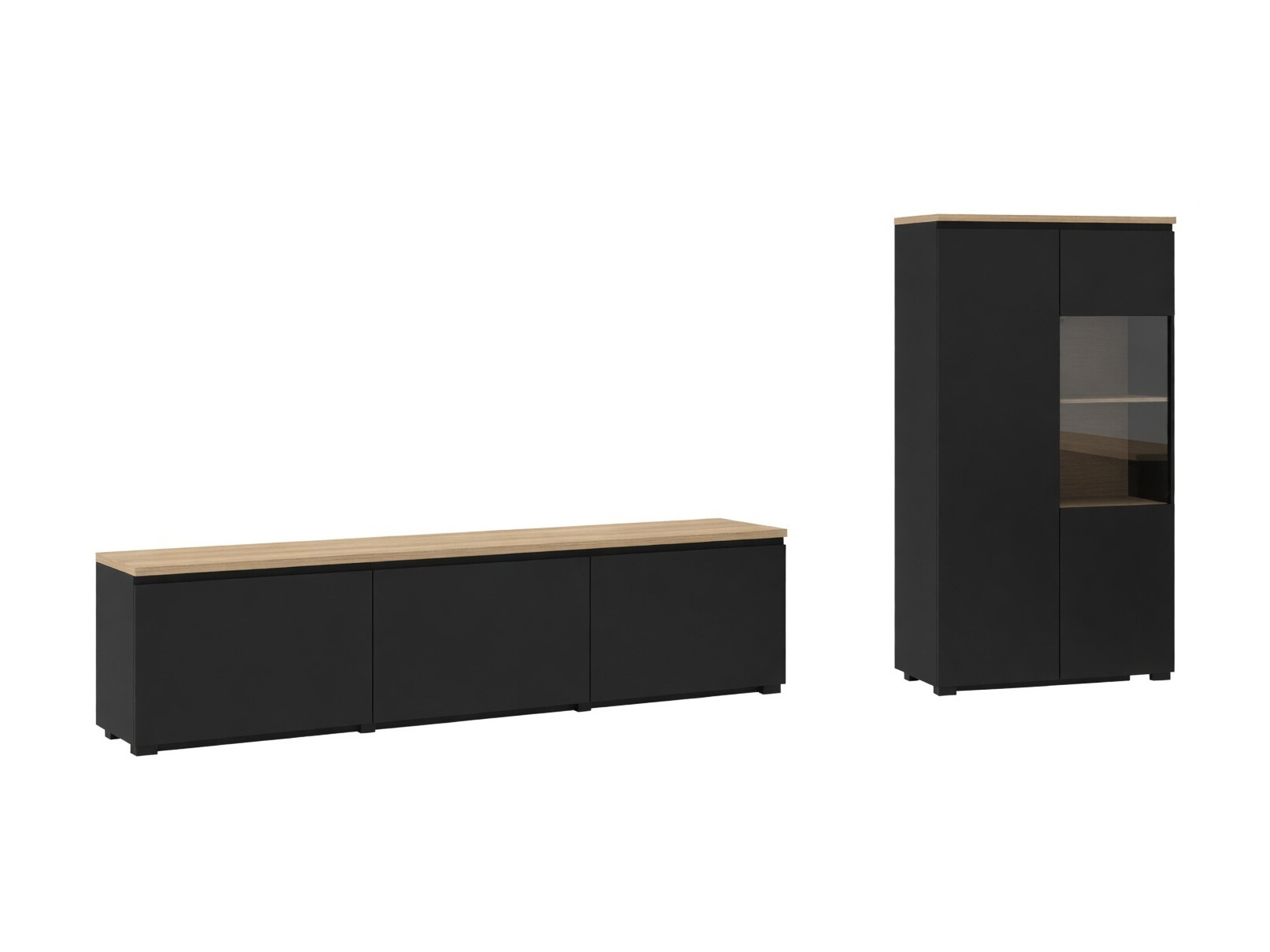 Wohnzimmer-Sets Baletu 114 (Schwarz + Eichenholzoptik)