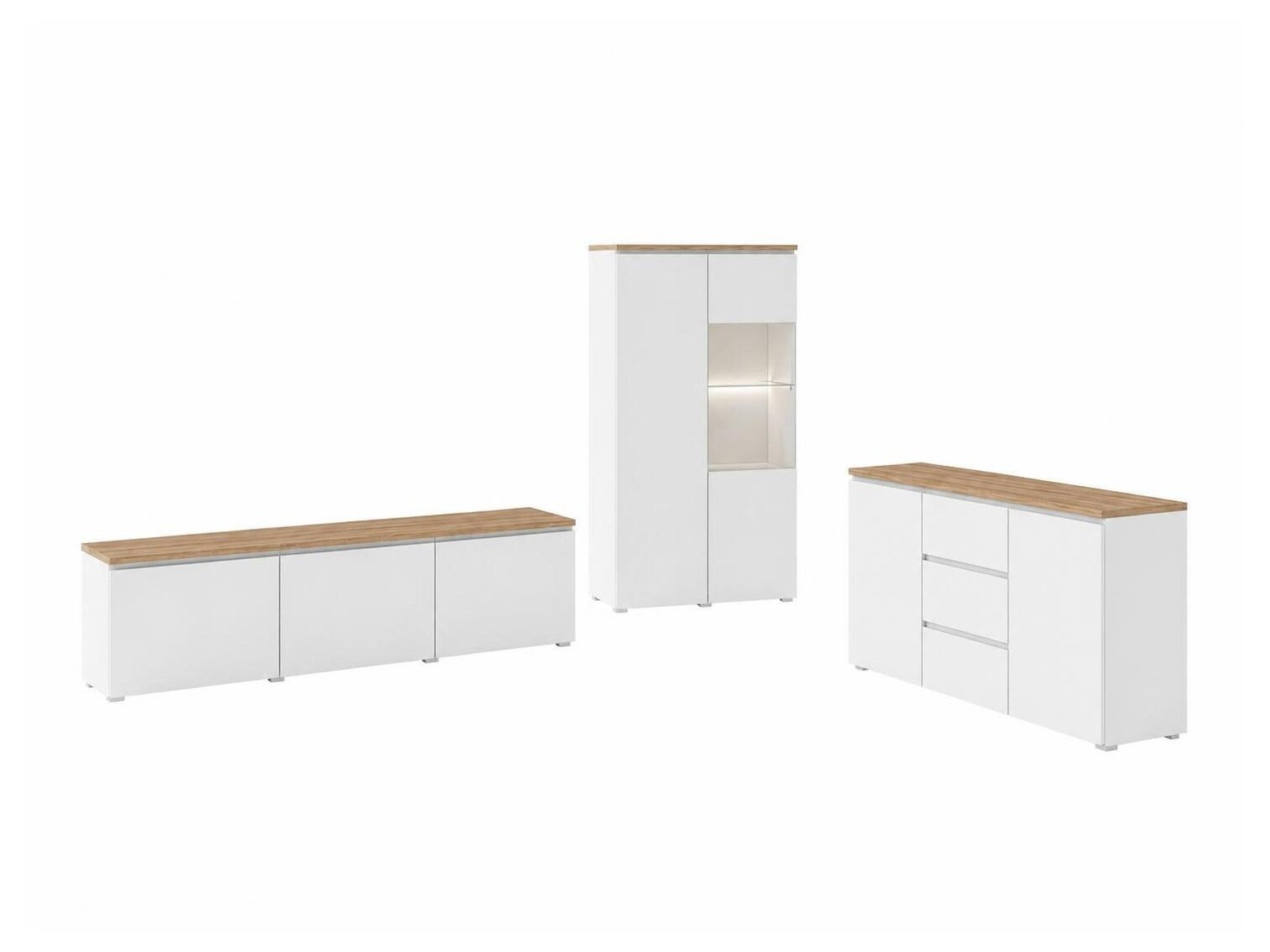 Wohnzimmer-Sets Baletu 114 (Weiss + Eichenholzoptik)