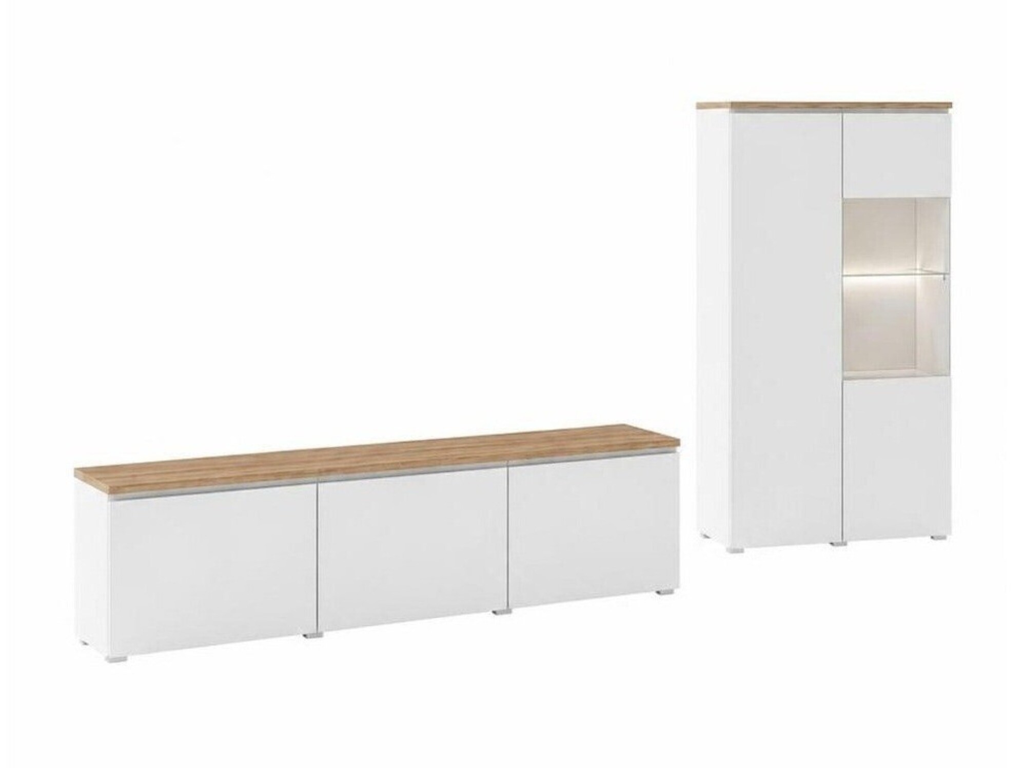 Wohnzimmer-Sets Baletu 114 (Weiss + Eichenholzoptik)