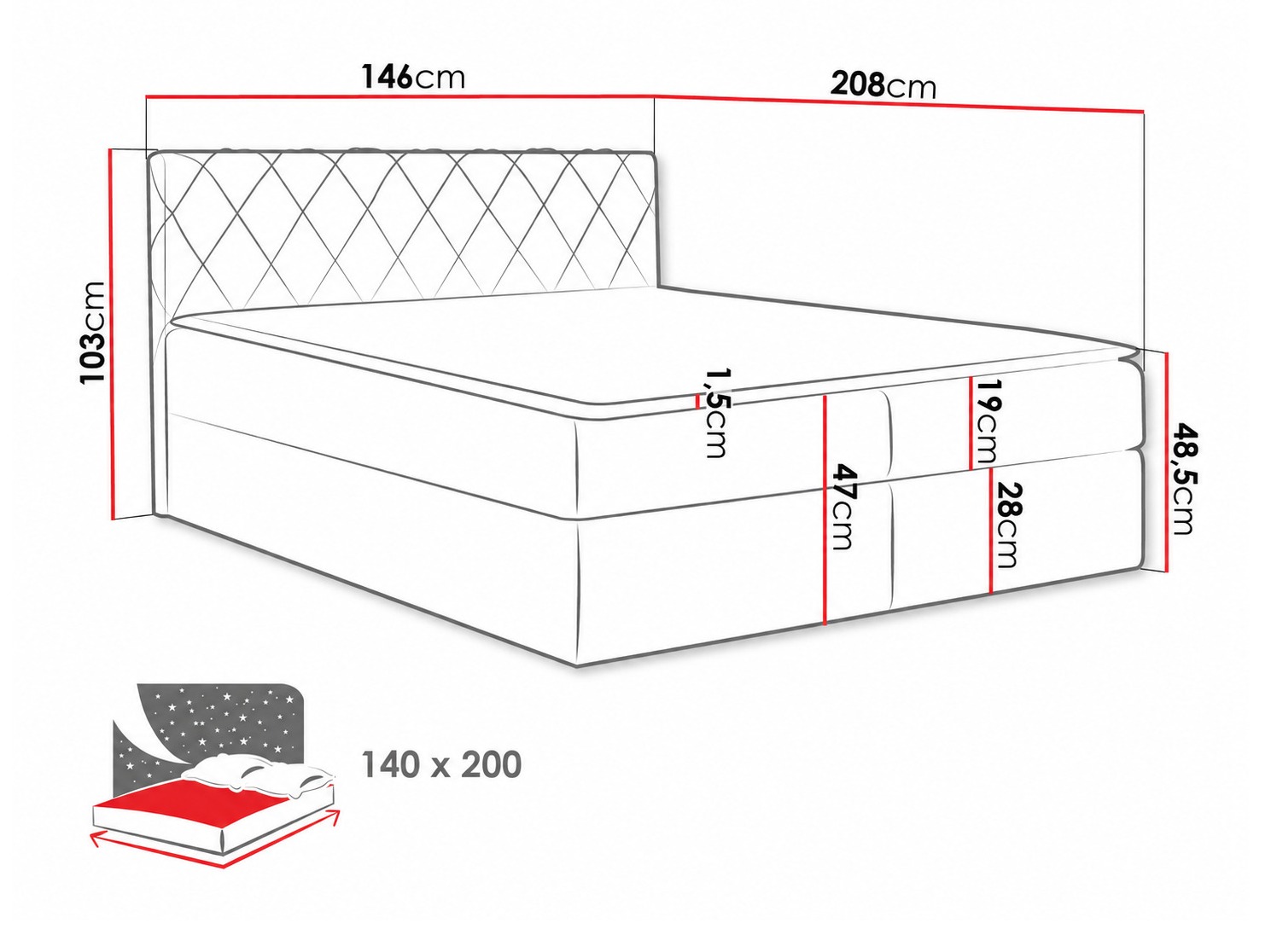 Boxspringbett Genus (Velluto 3)