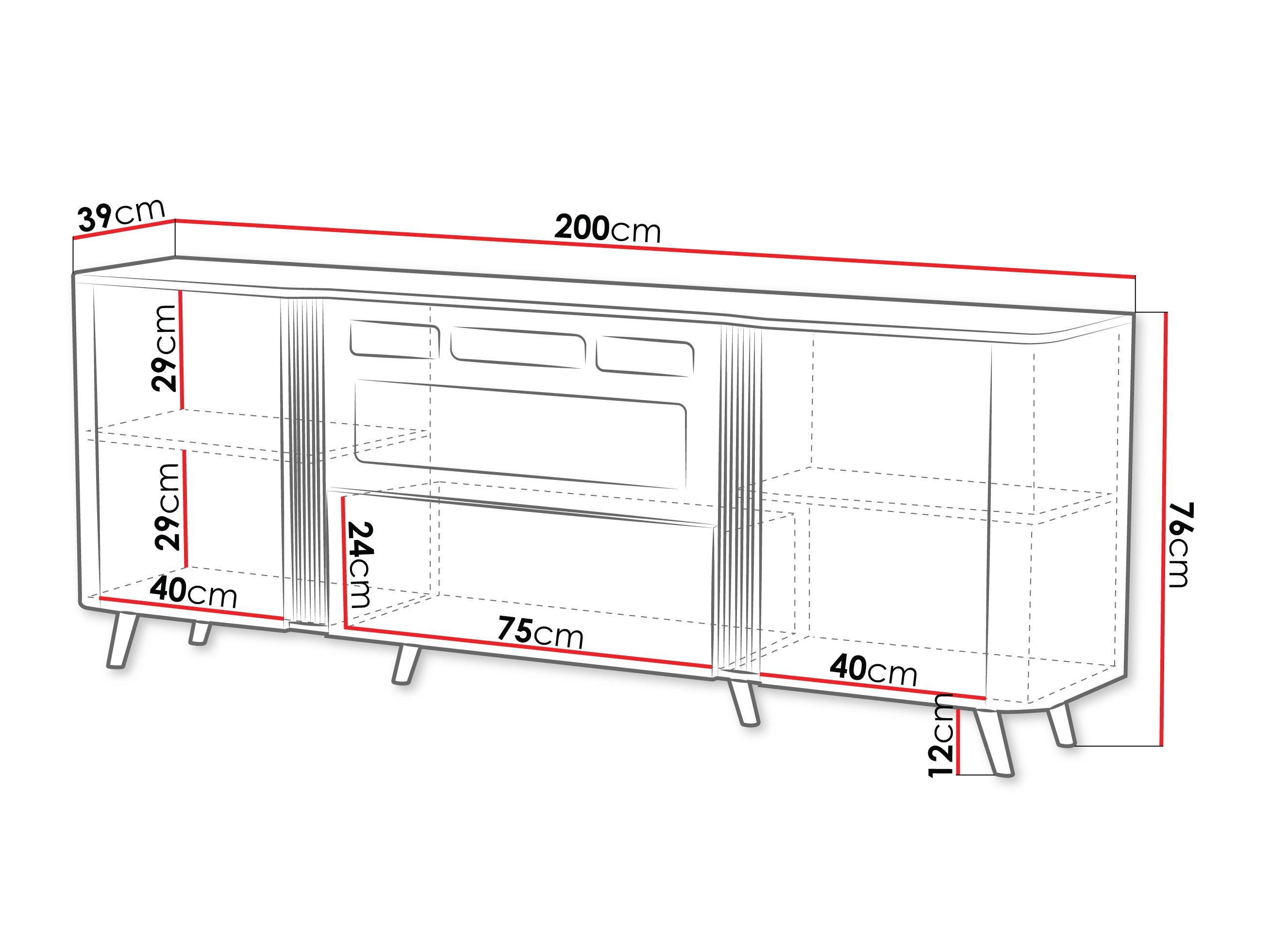 Sideboard Modus I (Schwarz + Schwarzer Marmor)