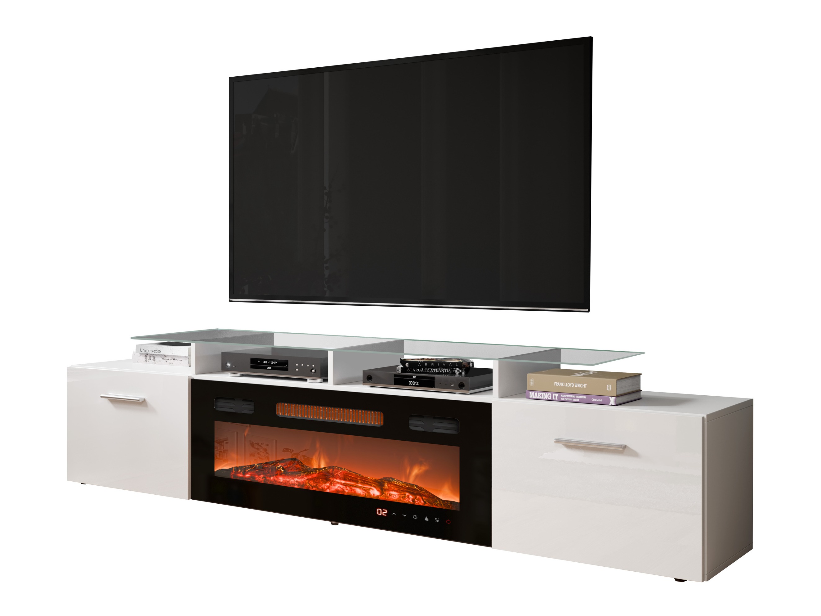 TV-Möbel Numerus (Weiss + Weiss glänzend)