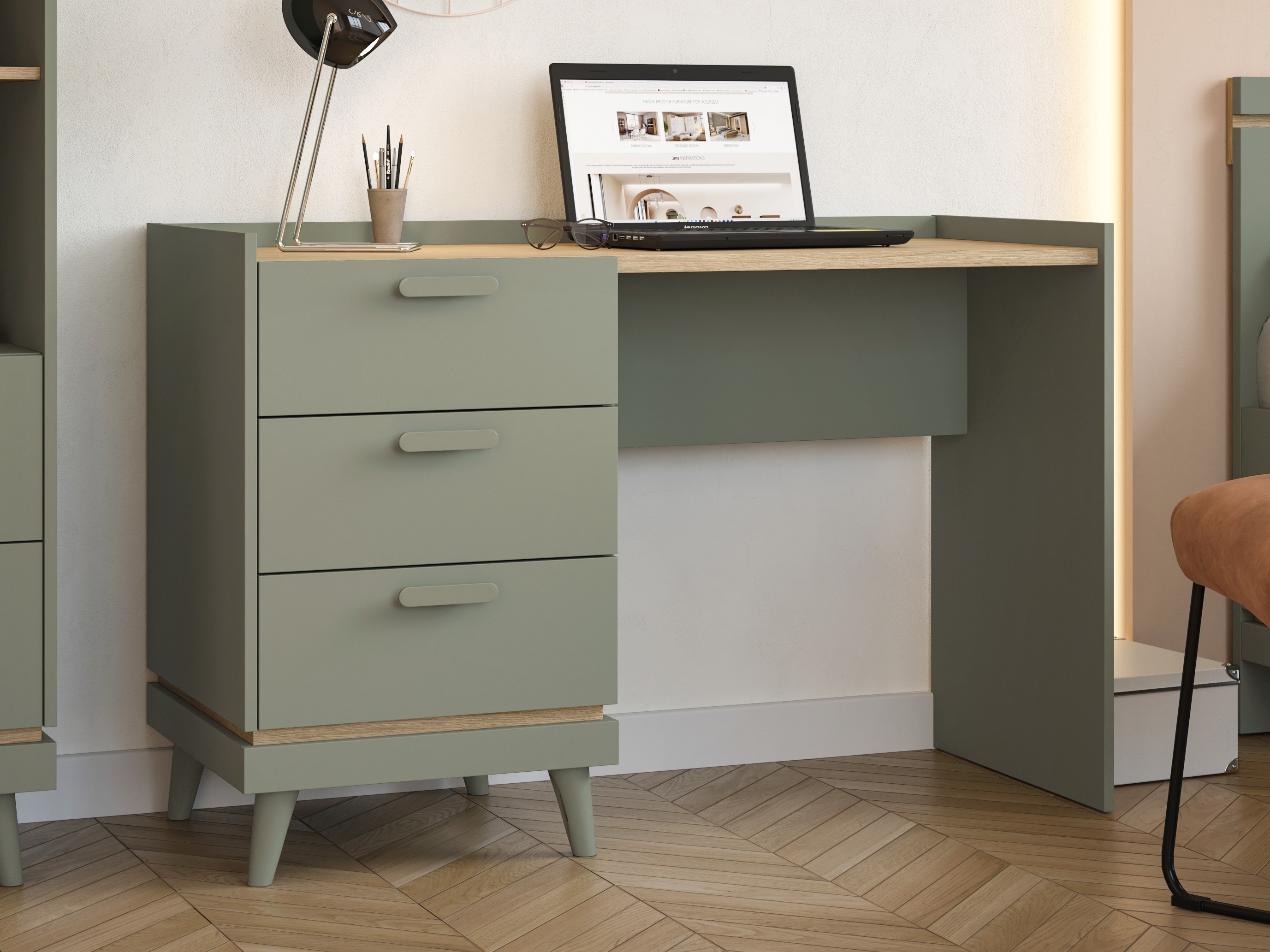 Bürotisch Fertalu 103 (Grün + Eichenholzoptik)