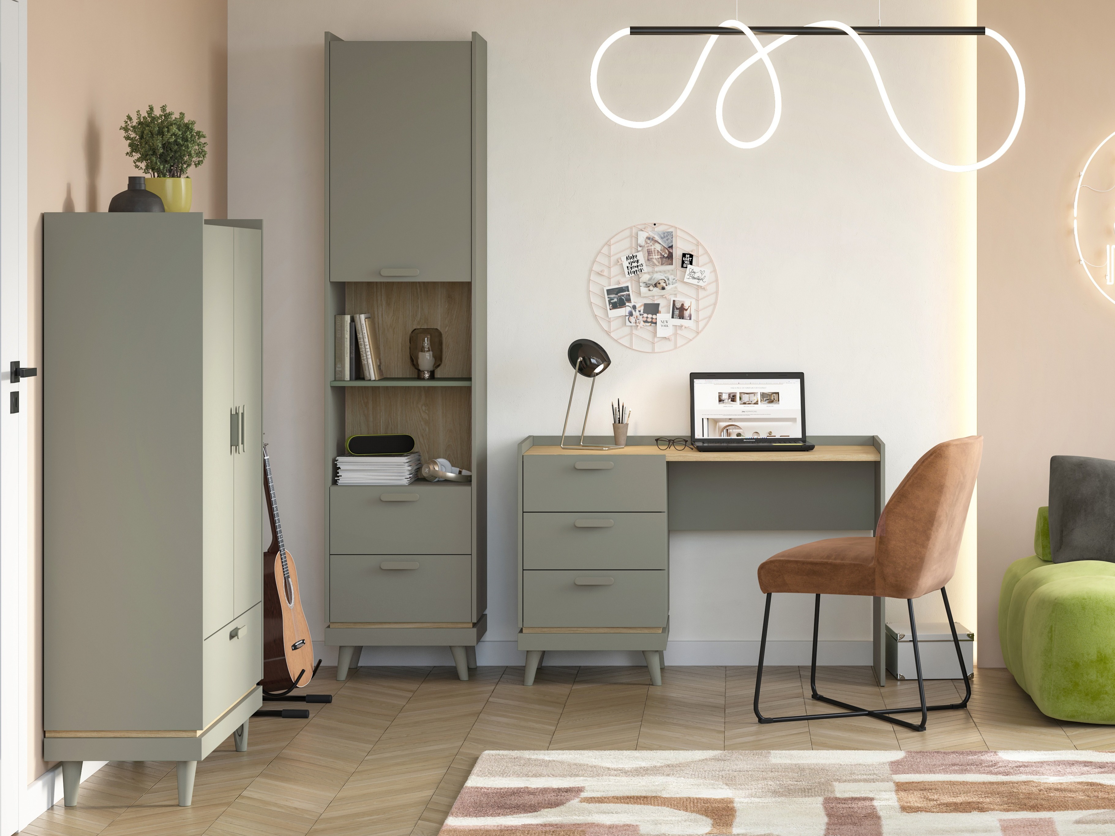Bürotisch Fertalu 103 (Grün + Eichenholzoptik)