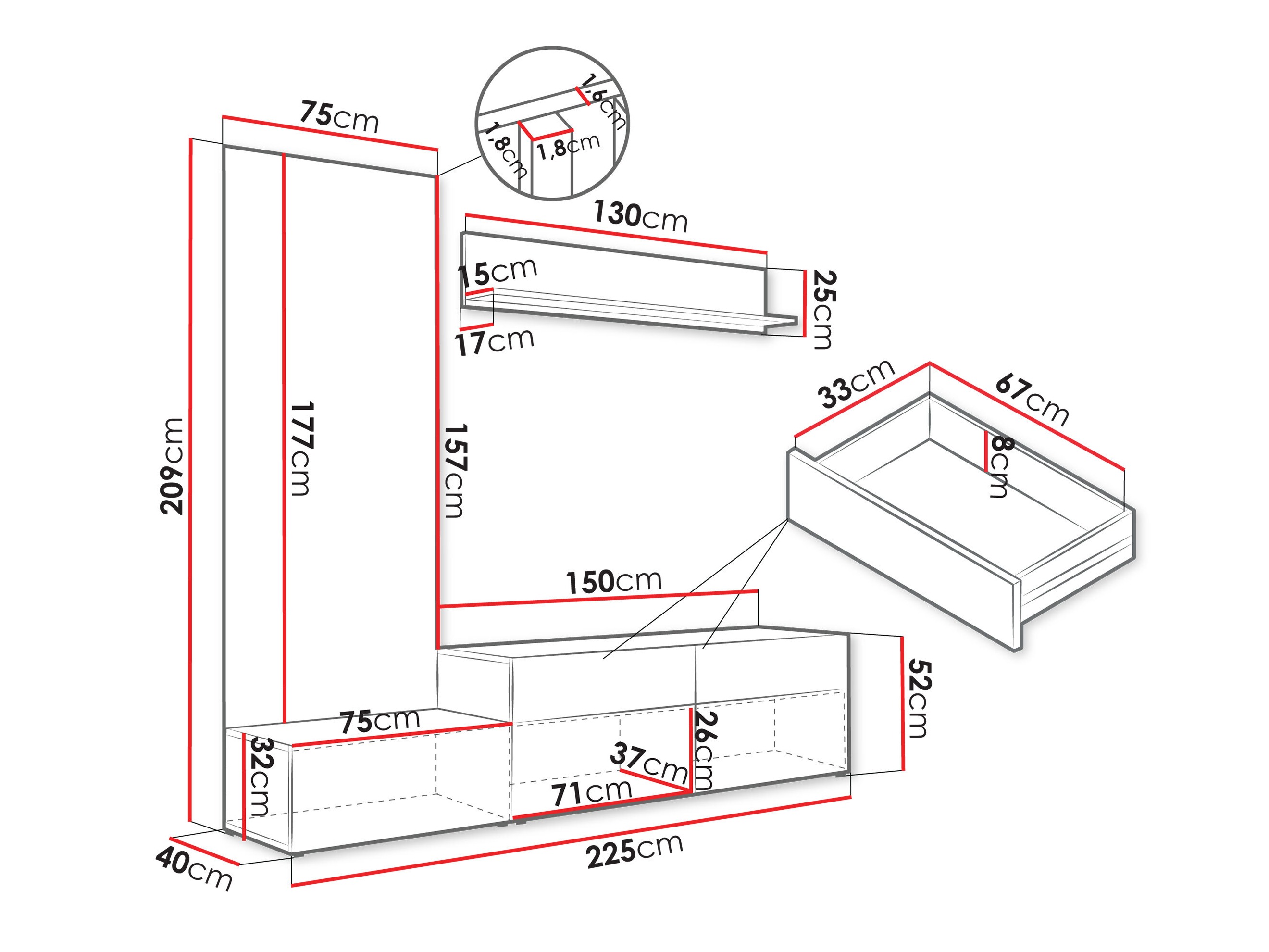 Wohnzimmer-Set Comfivo Munium I (Graphit + Eiche)