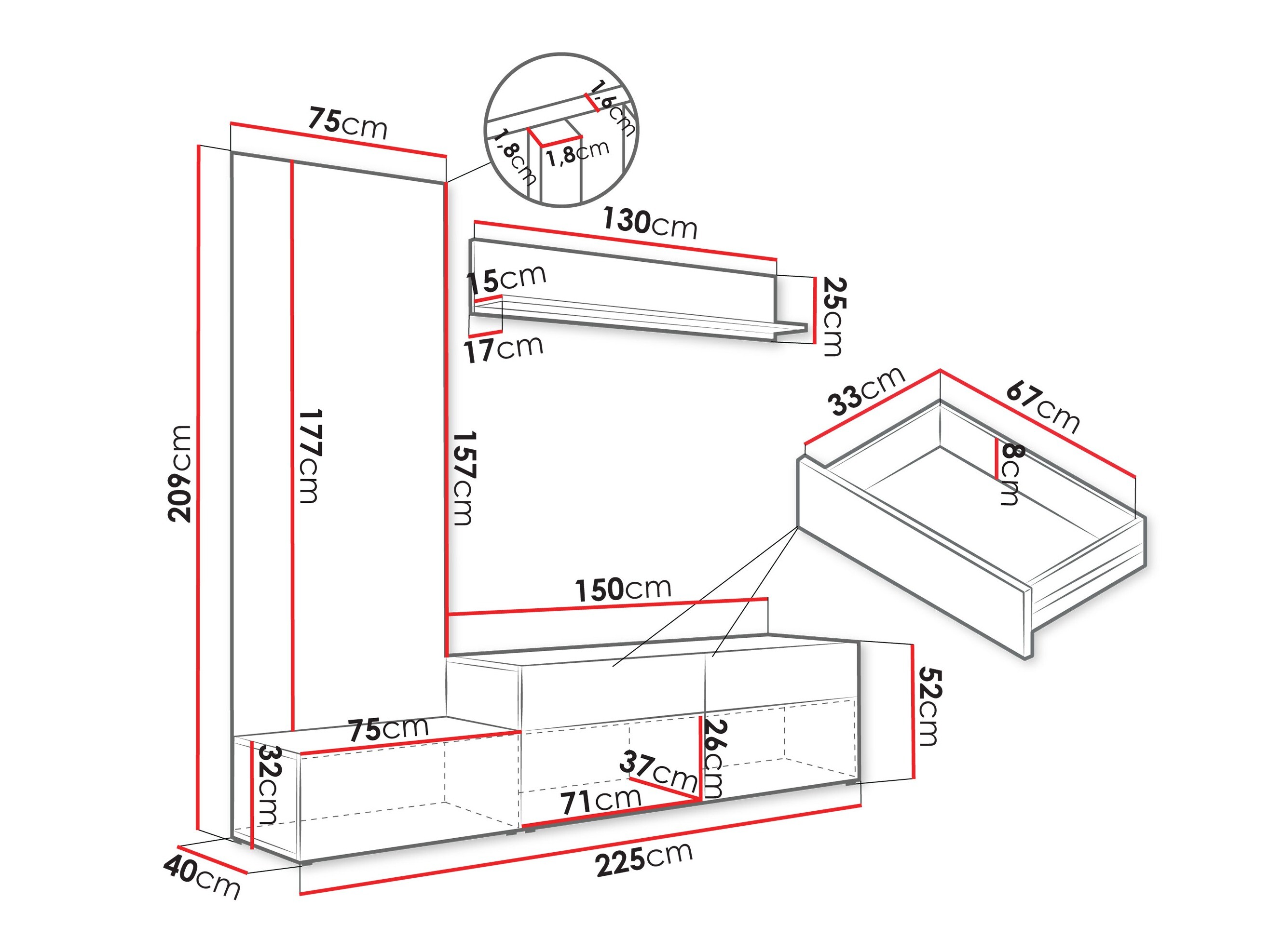 Wohnzimmer-Set Comfivo Munium I (Walnussholzoptik + Schwarz)