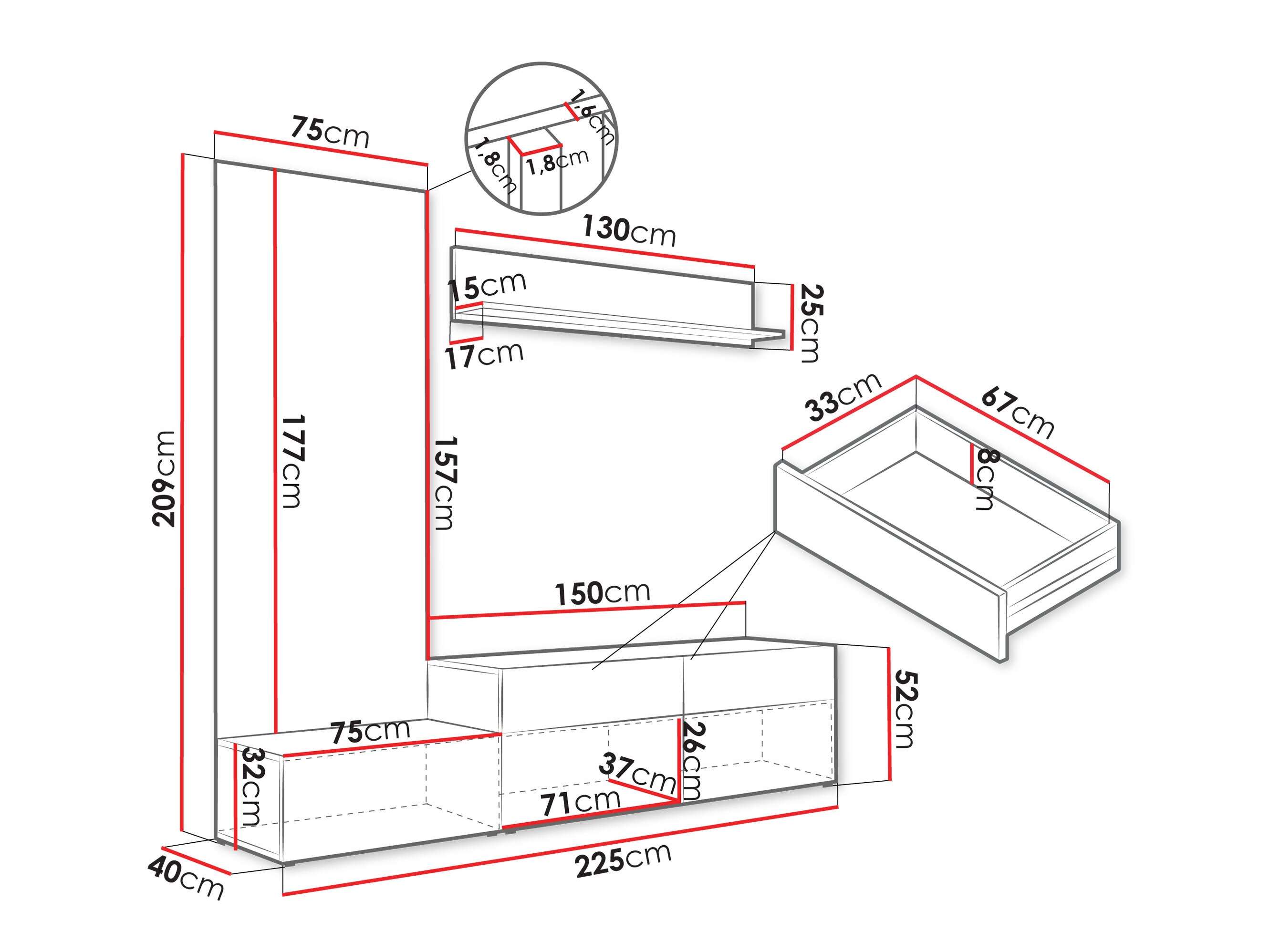 Wohnzimmer-Set Comfivo Munium I (Weiss + Eiche)